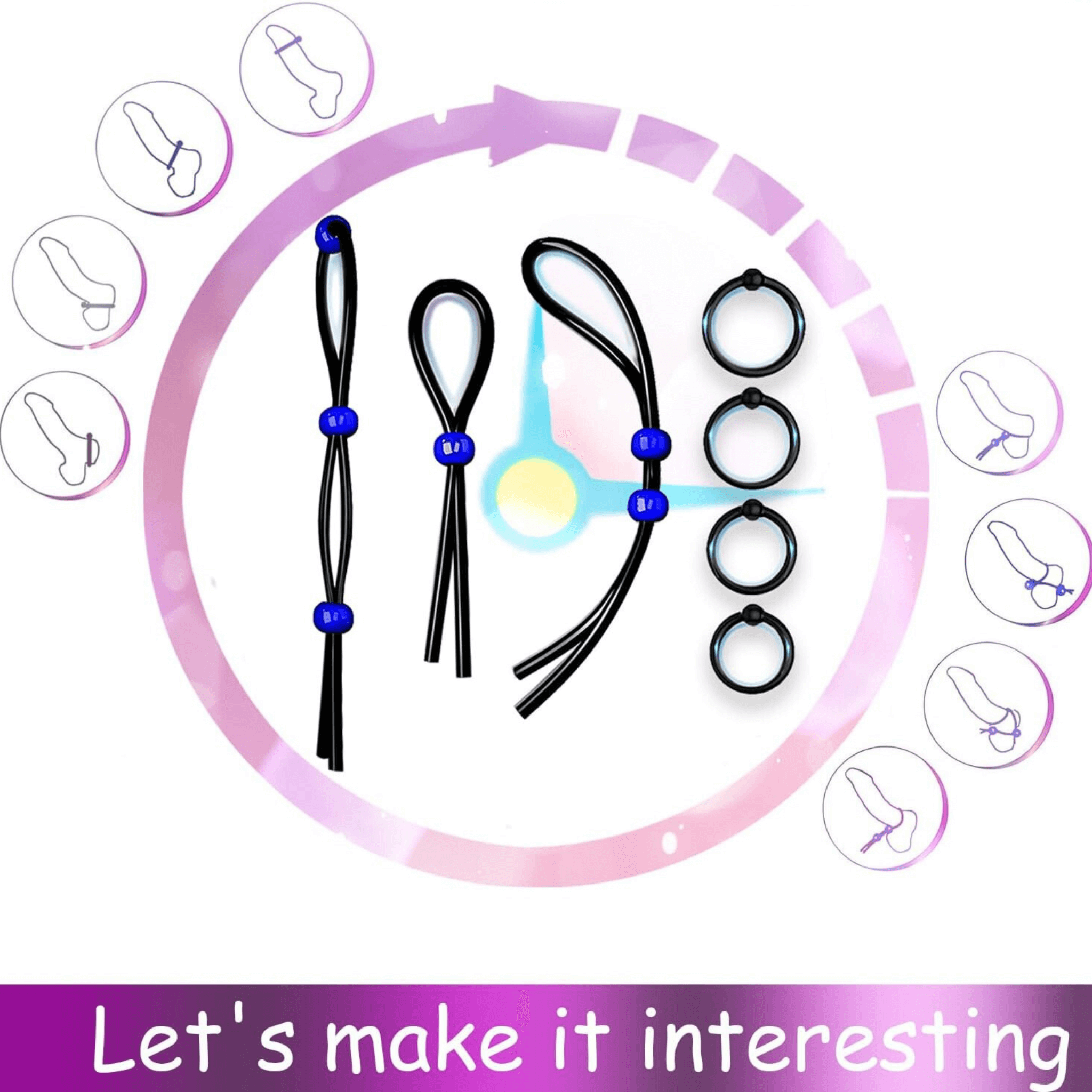 Total Control Silicone Cock Ring and Loop Set (7pcs) - 4Play Essentials