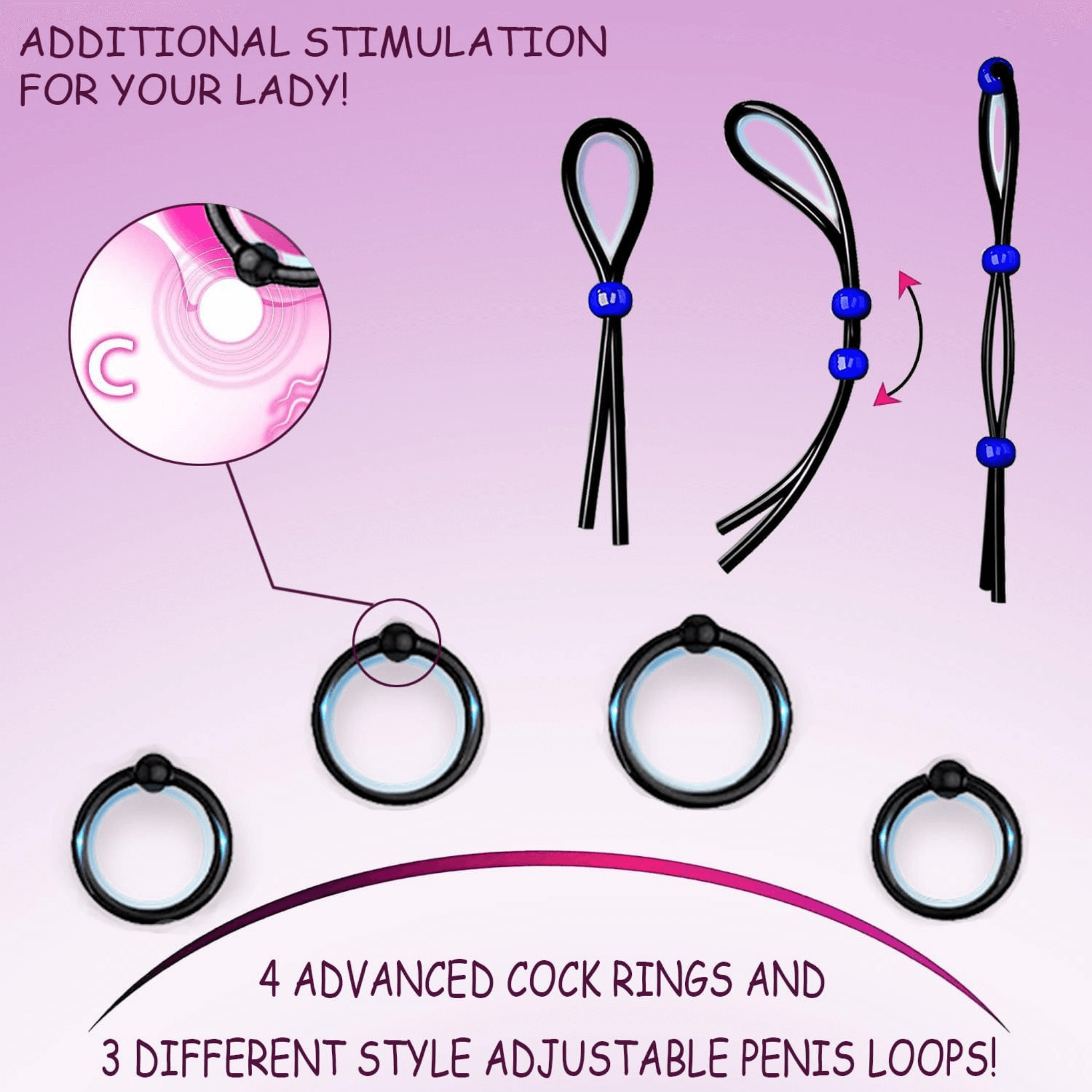 Total Control Silicone Cock Ring and Loop Set (7pcs) - 4Play Essentials
