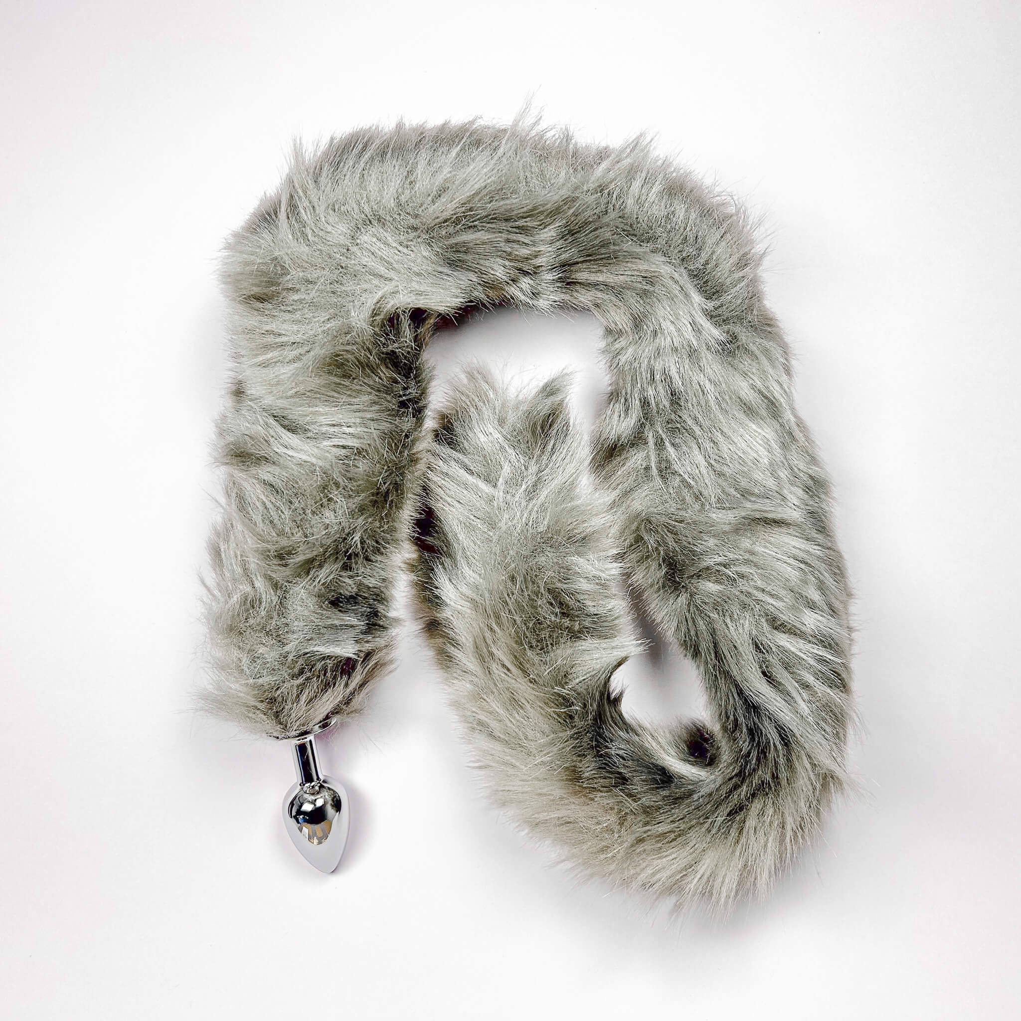 70cm Extra Long Tail With Metal Butt Plug (Grey) on a white background