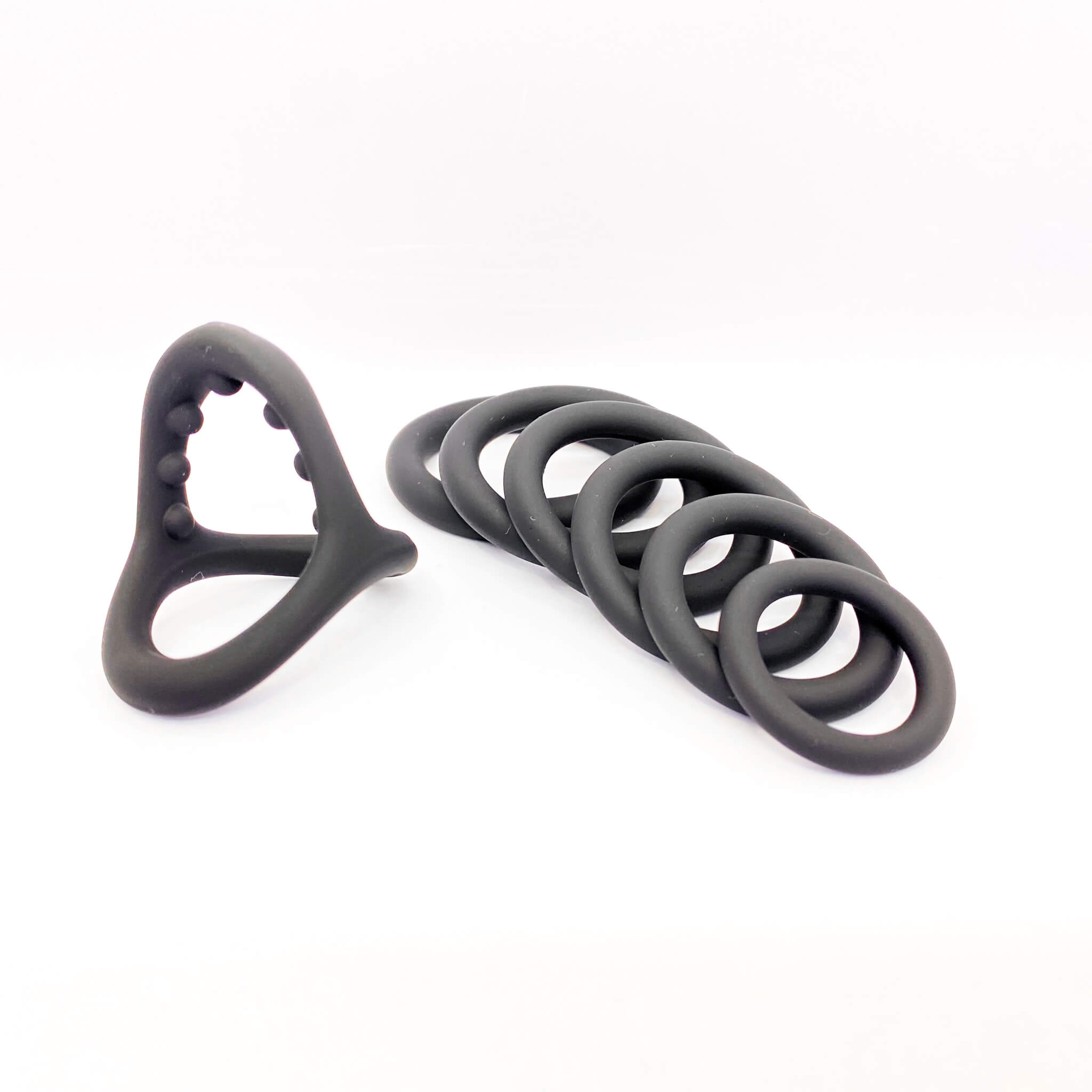 7 piece silicone cock ring set black