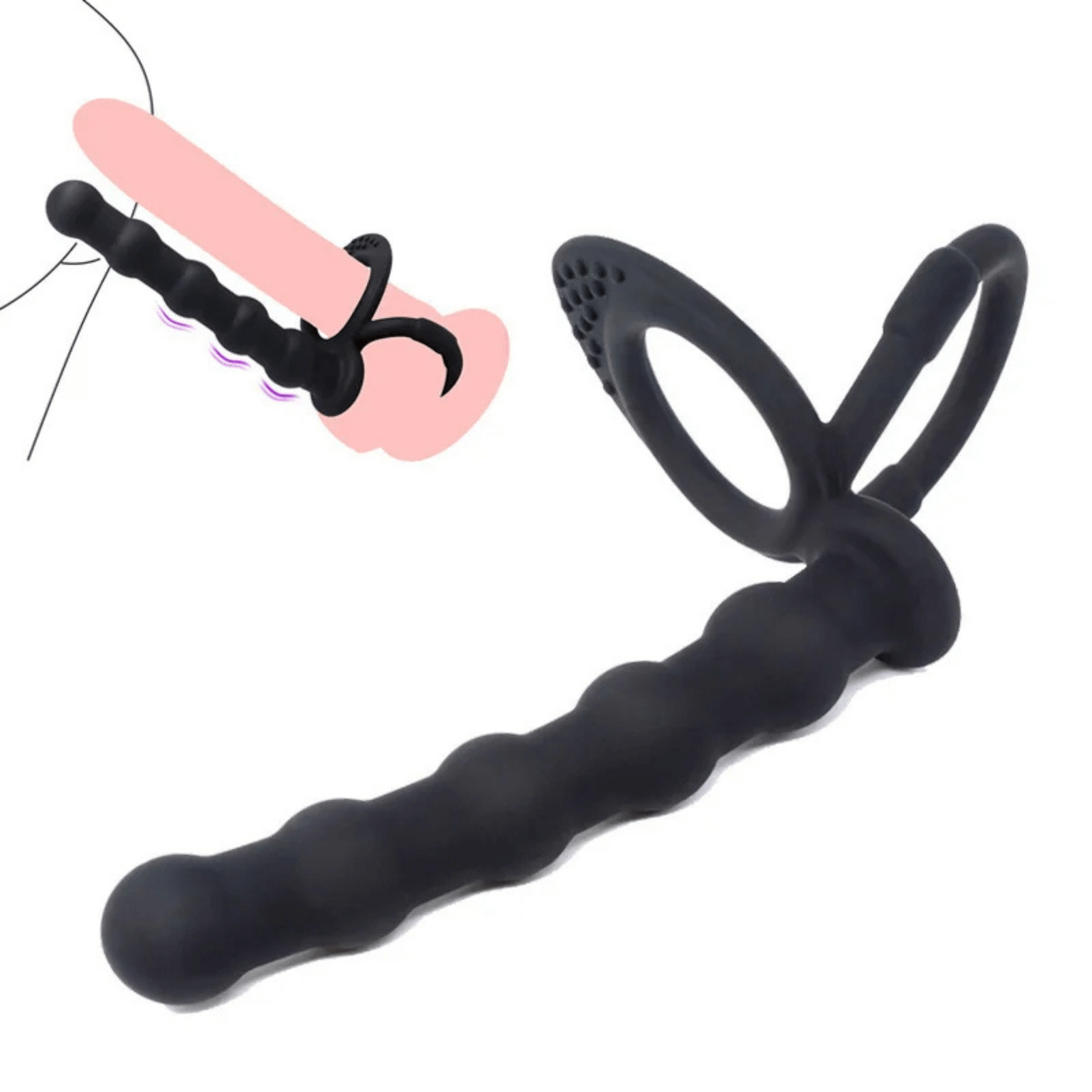 Silicone Double Penetration Strap-On Cock Ring - 4Play Essentials