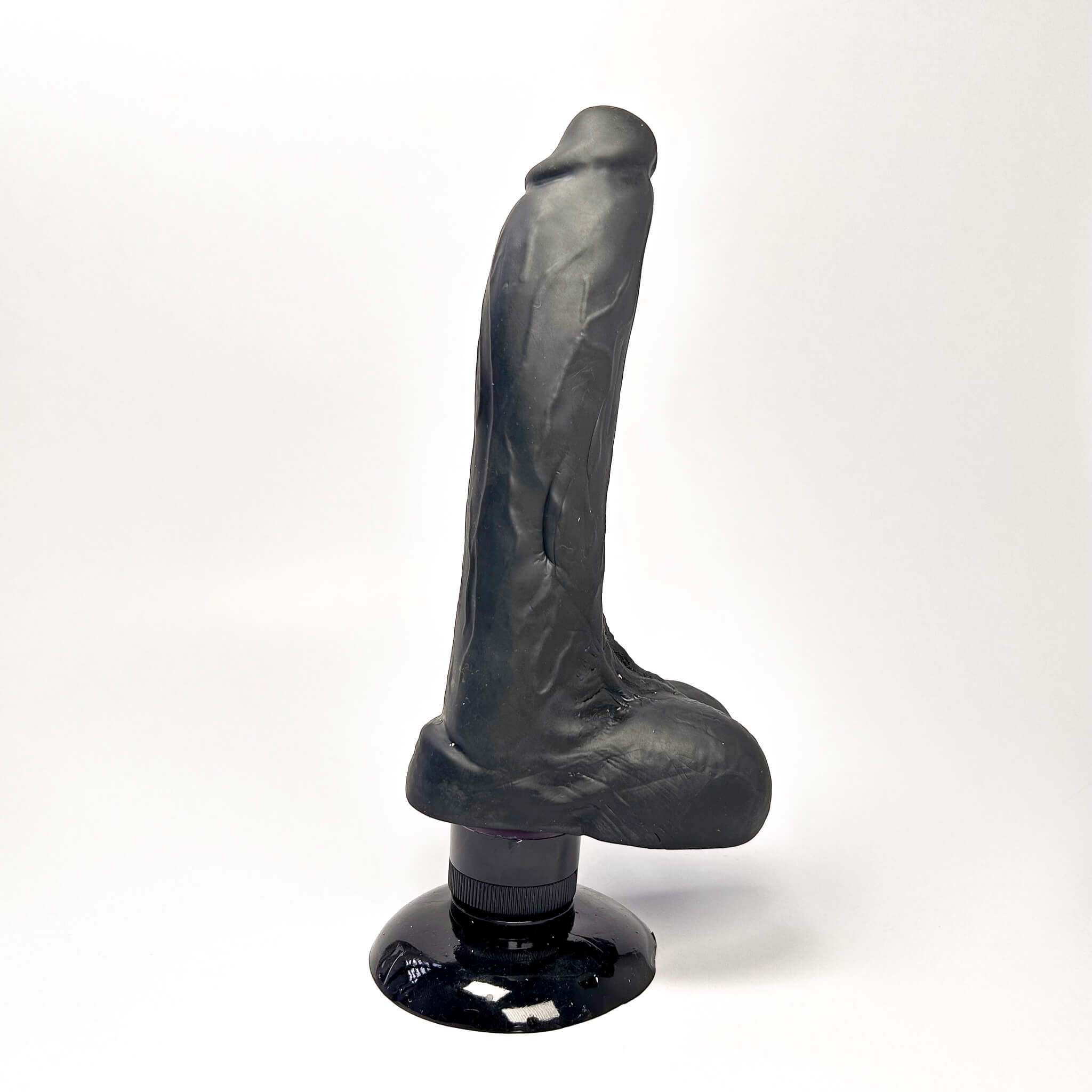 Black Real Feel Suction Cup Dildo Vibrator with Balls - 21 cm/8.2 inches