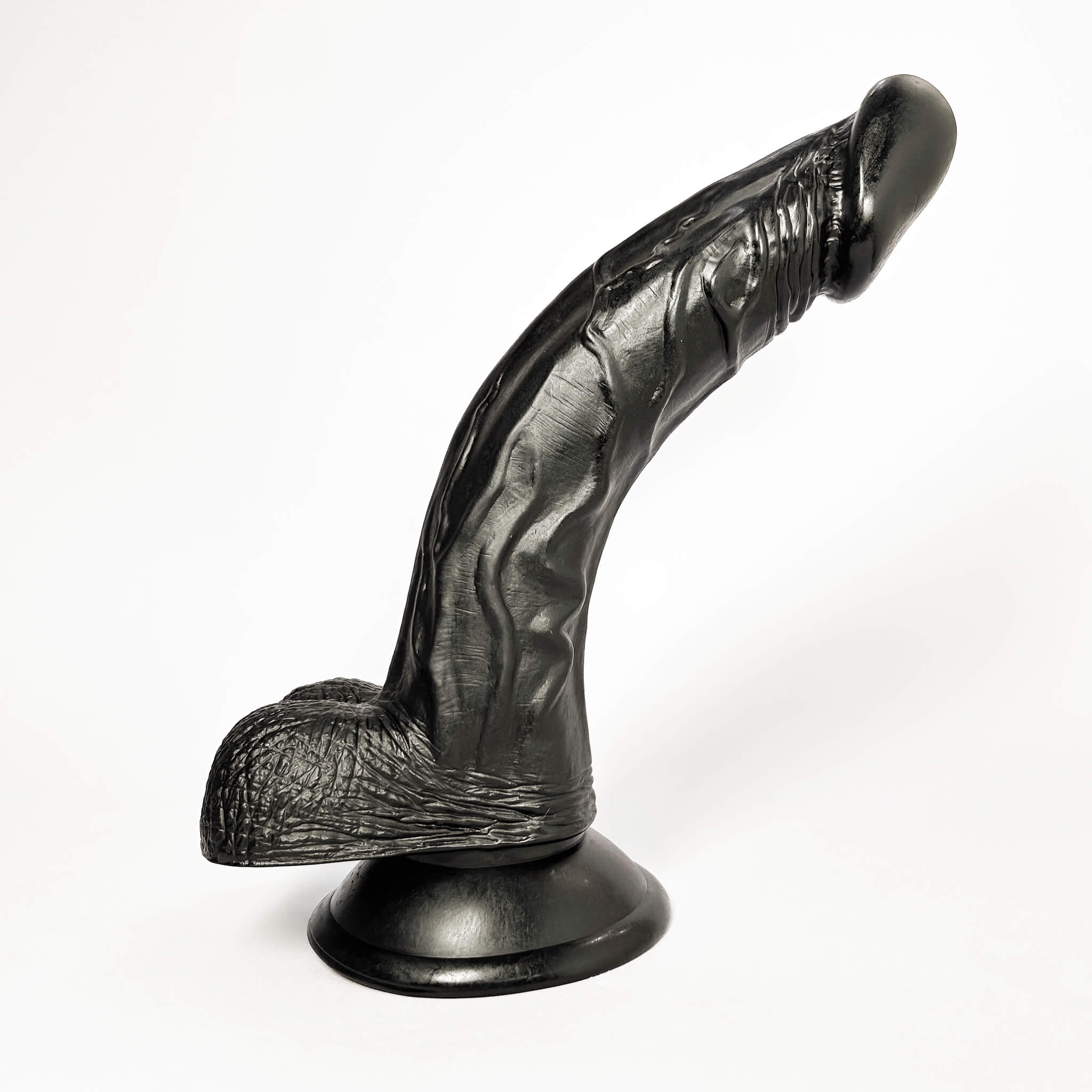 Black Curved Realistic Passion Dildo on a white background