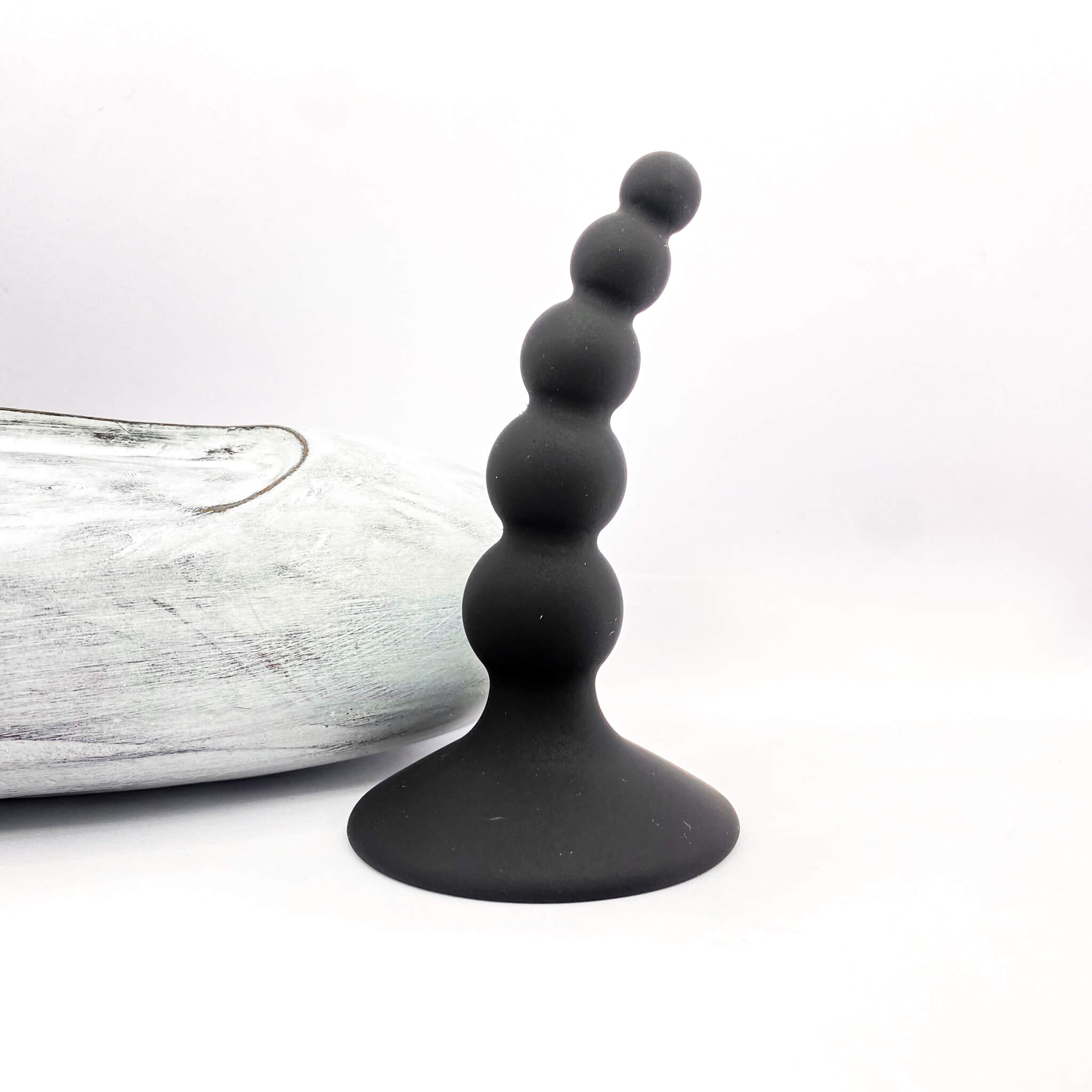 Curved Silicone Beaded Butt Plug with Suction Base
