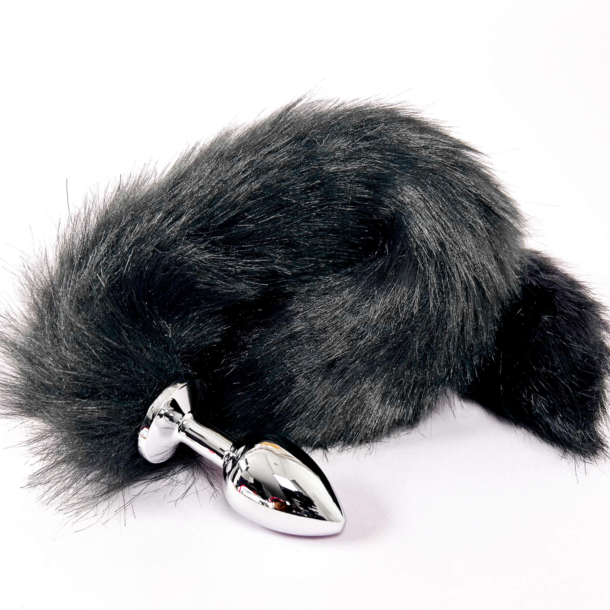 Extra Long Tail With Metal Butt Plug (Black) on a white background