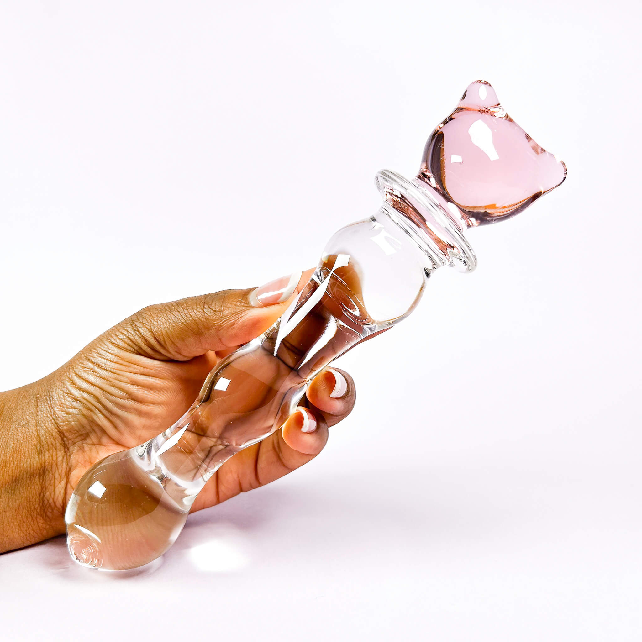 Fairy Wand Glass Dildo with Kitten handle on a white background