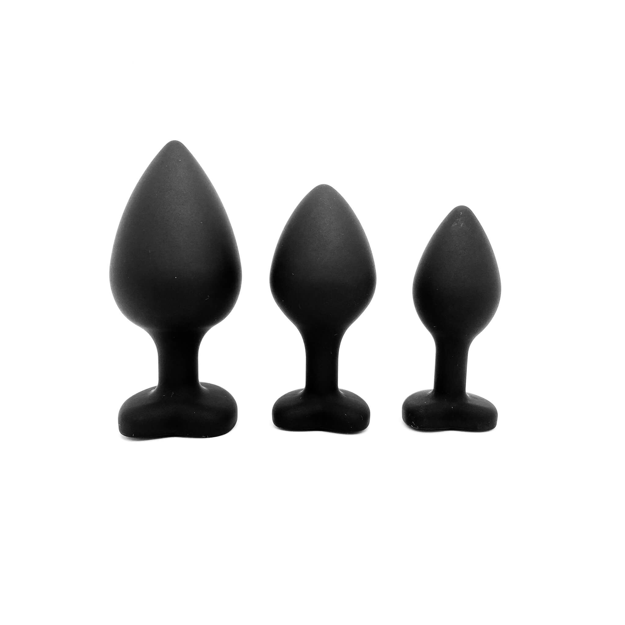 Heart Shaped Silicone Butt Plug Set black