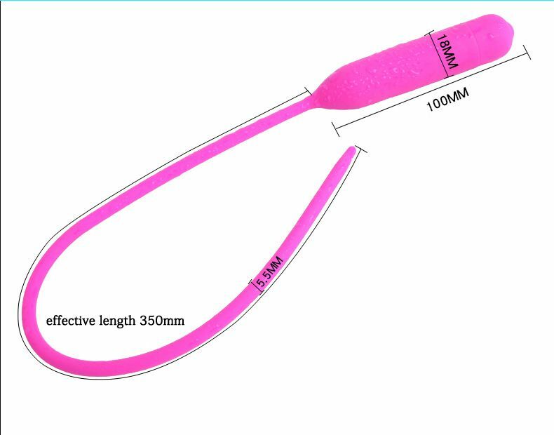 Long Urethral Vibrator Plug with measurements on a white background