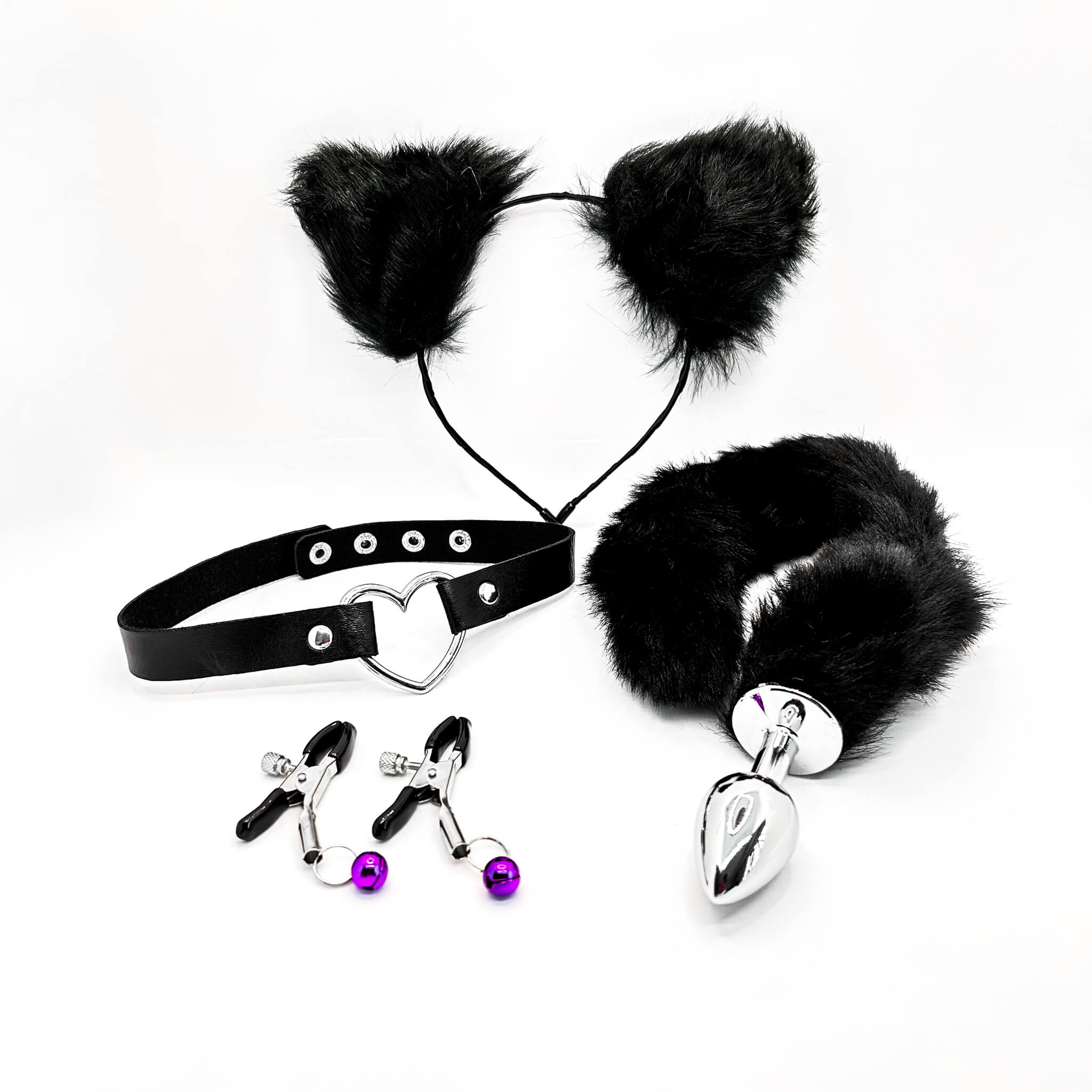 Sexy Fox Tail Butt Plug, Collar, Nipple Clamp and Ears Set - 4Play Essentials
