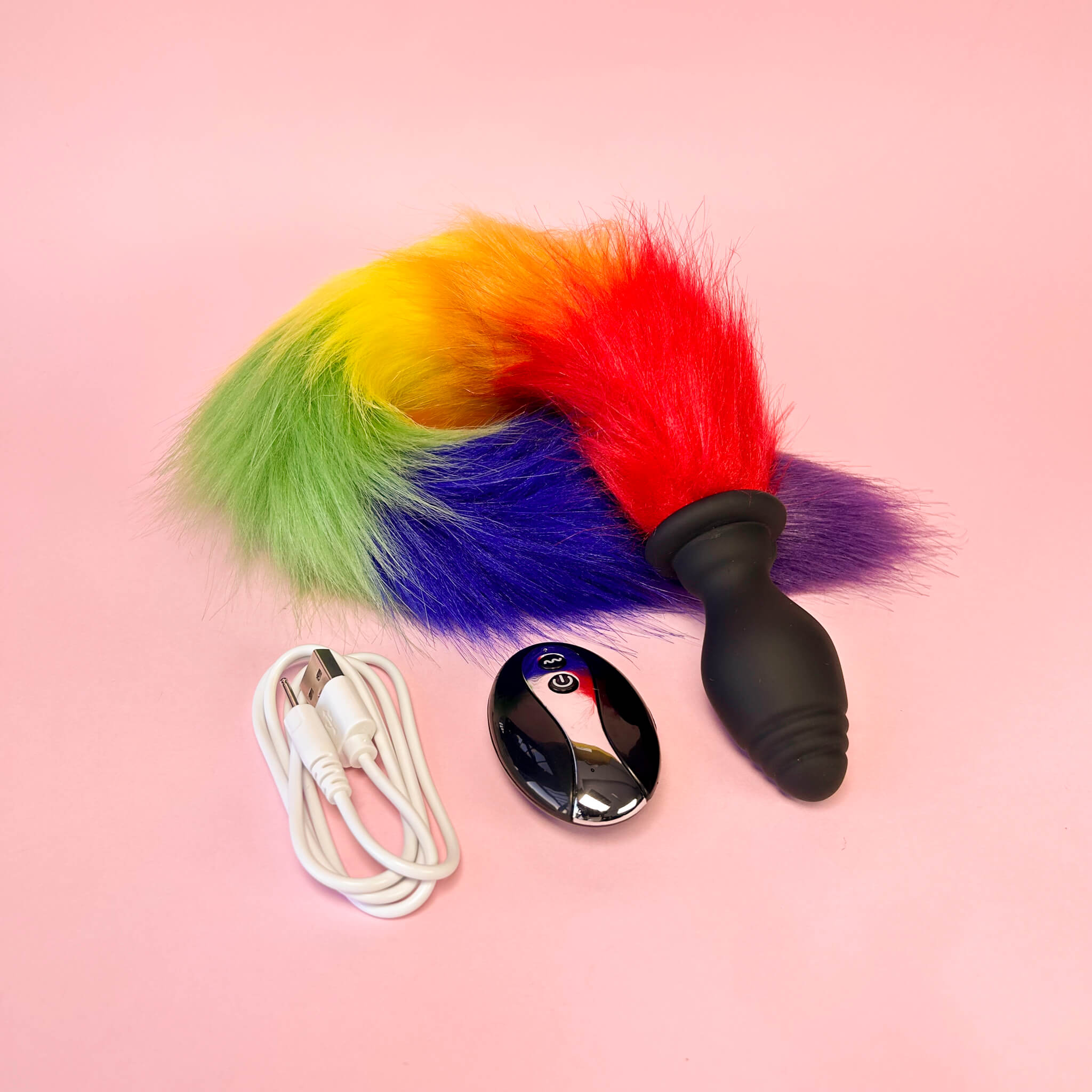 Rainbow Vibrating Remote Controlled Tail Butt Plug (32mm)
