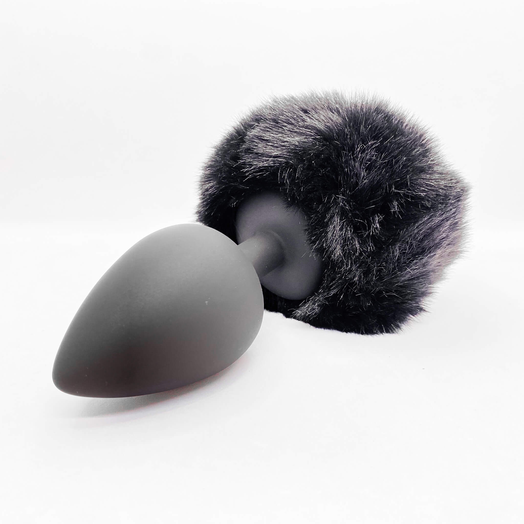 Silicone bunny tail butt plug black