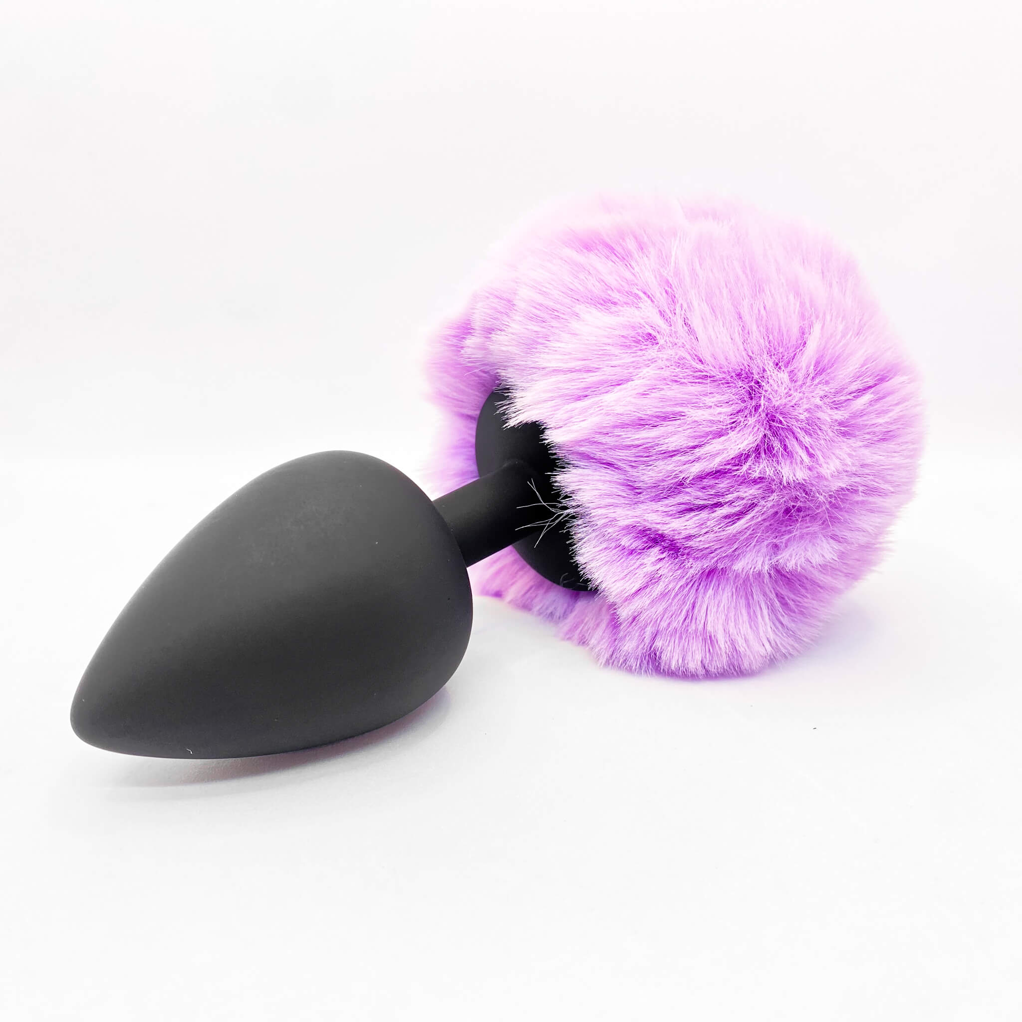 Silicone bunny tail butt plug purple