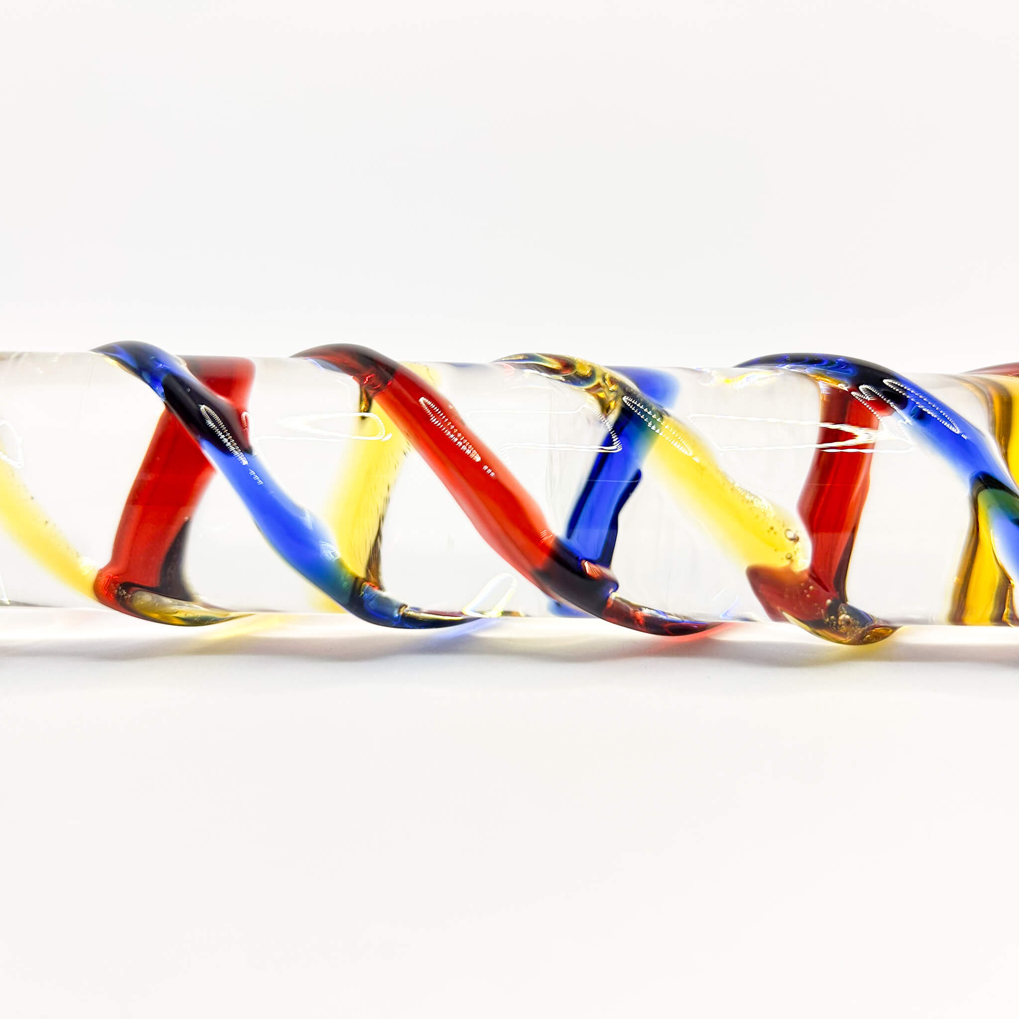 Swirly glass dildo red, blue and yellow