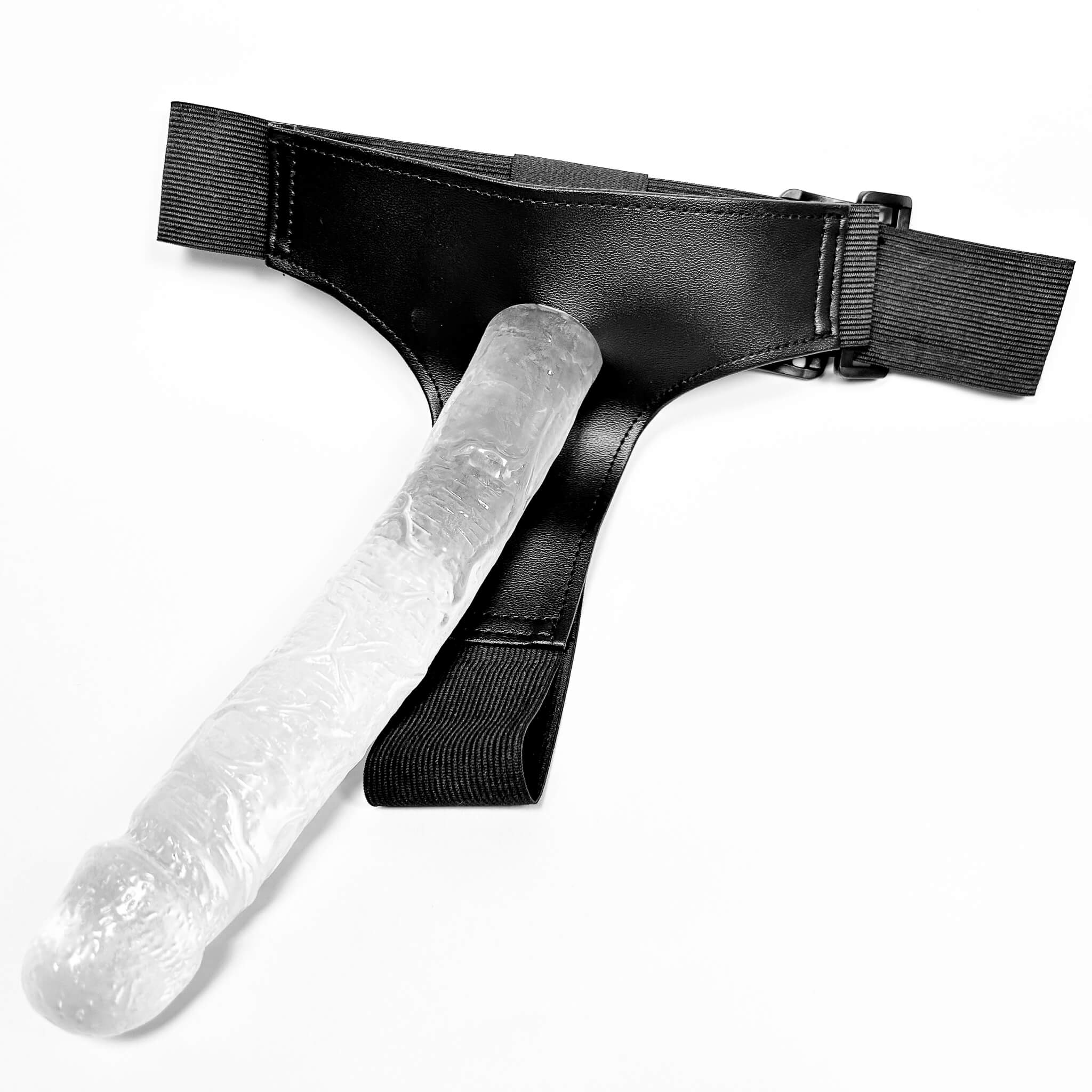 extra-long strap-on harness on a white background