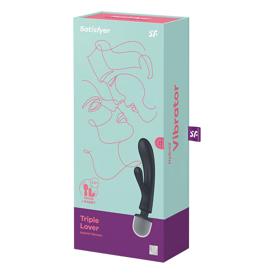 Satisfyer Triple Lover hybrid vibrator packaging on a white background