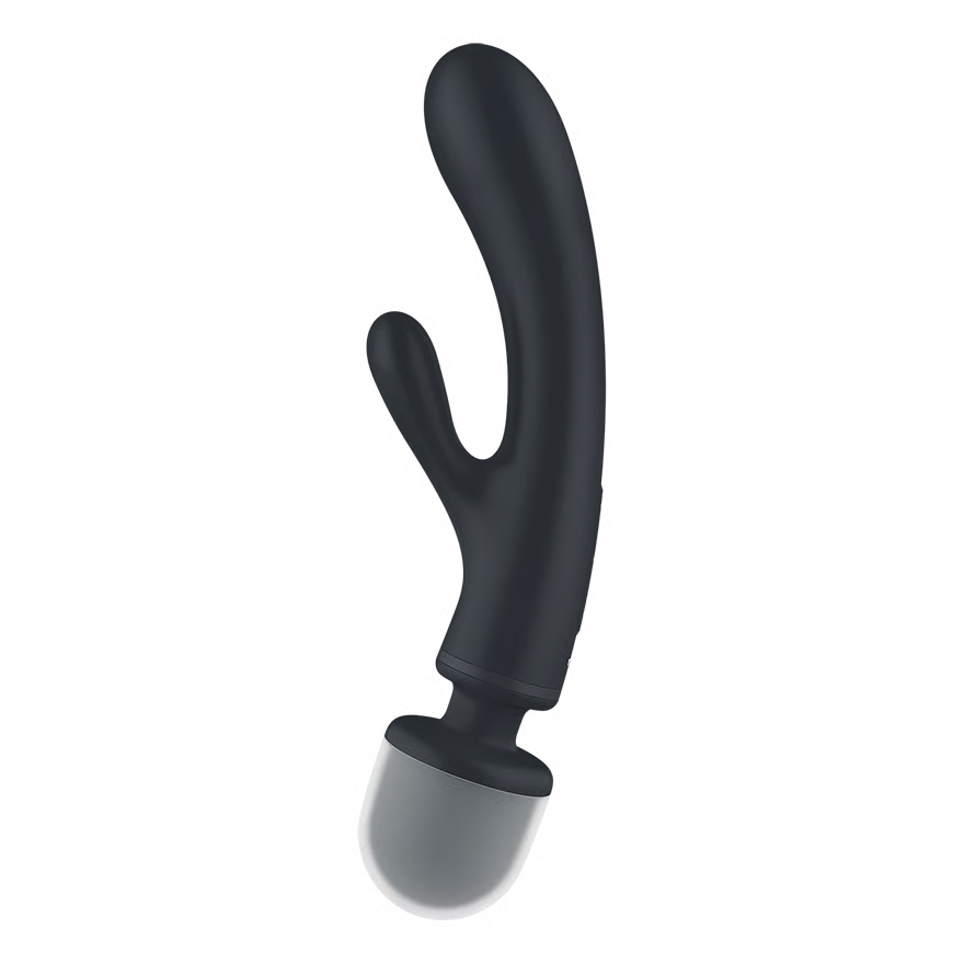 Black and gray silicone Satisfyer Triple Lover on a white background