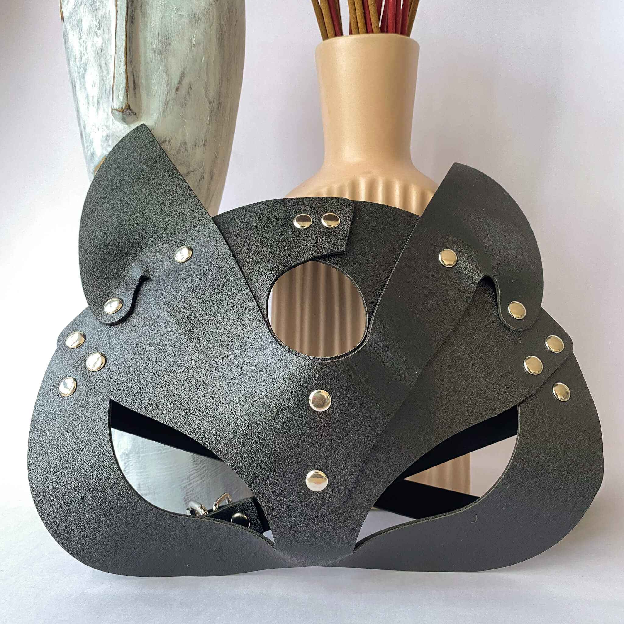 Leather Cat Woman Eye & Ear Masquerade Mask