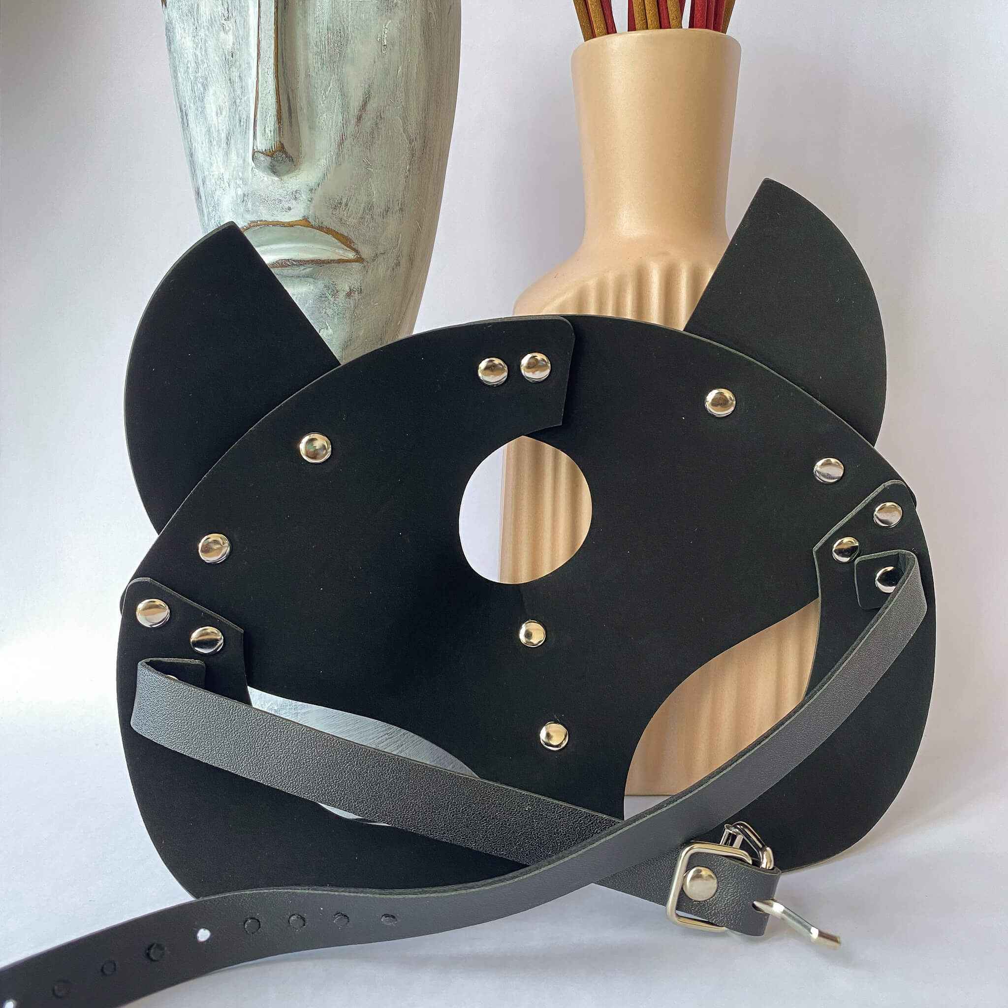 Leather Cat Woman Eye & Ear Masquerade Mask