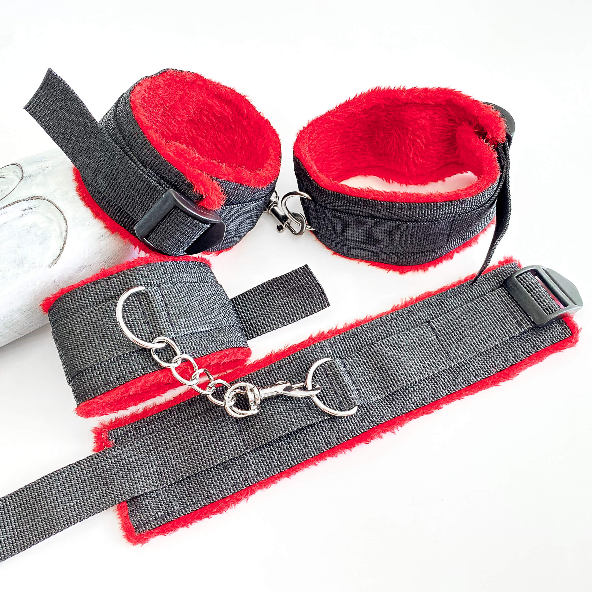Nylon wrist and ankle Handcuffs red and black
