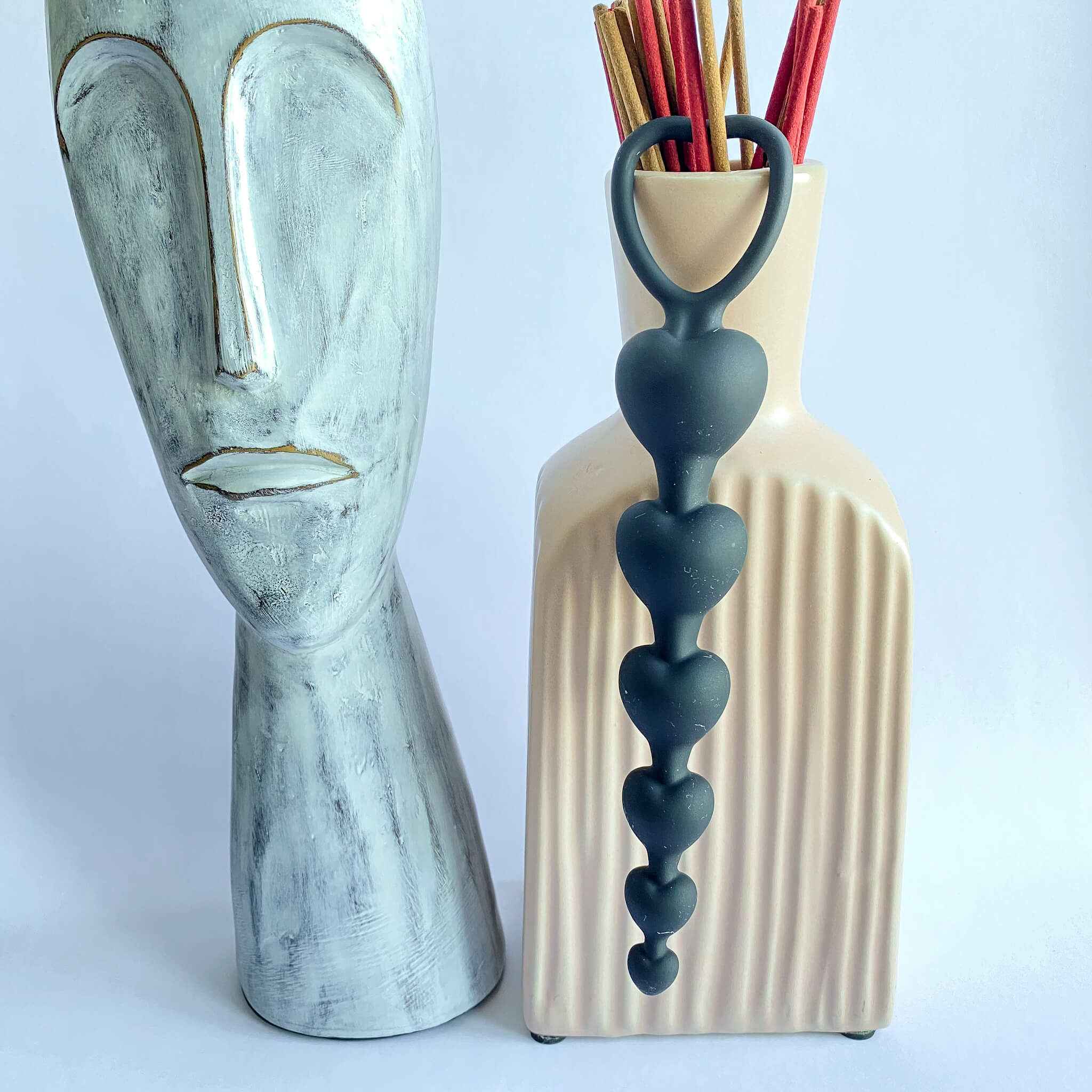 Heart Shaped Silicone Anal Beads with Pull Ring