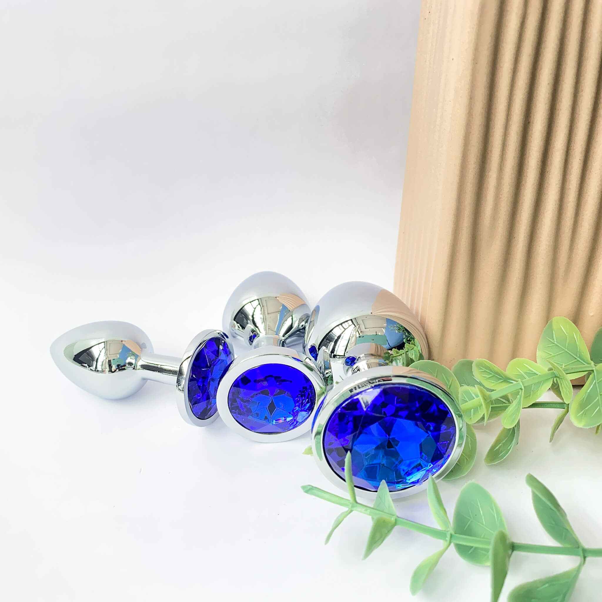 Royal Blue Metal Anal Butt Plug 3 Piece Set