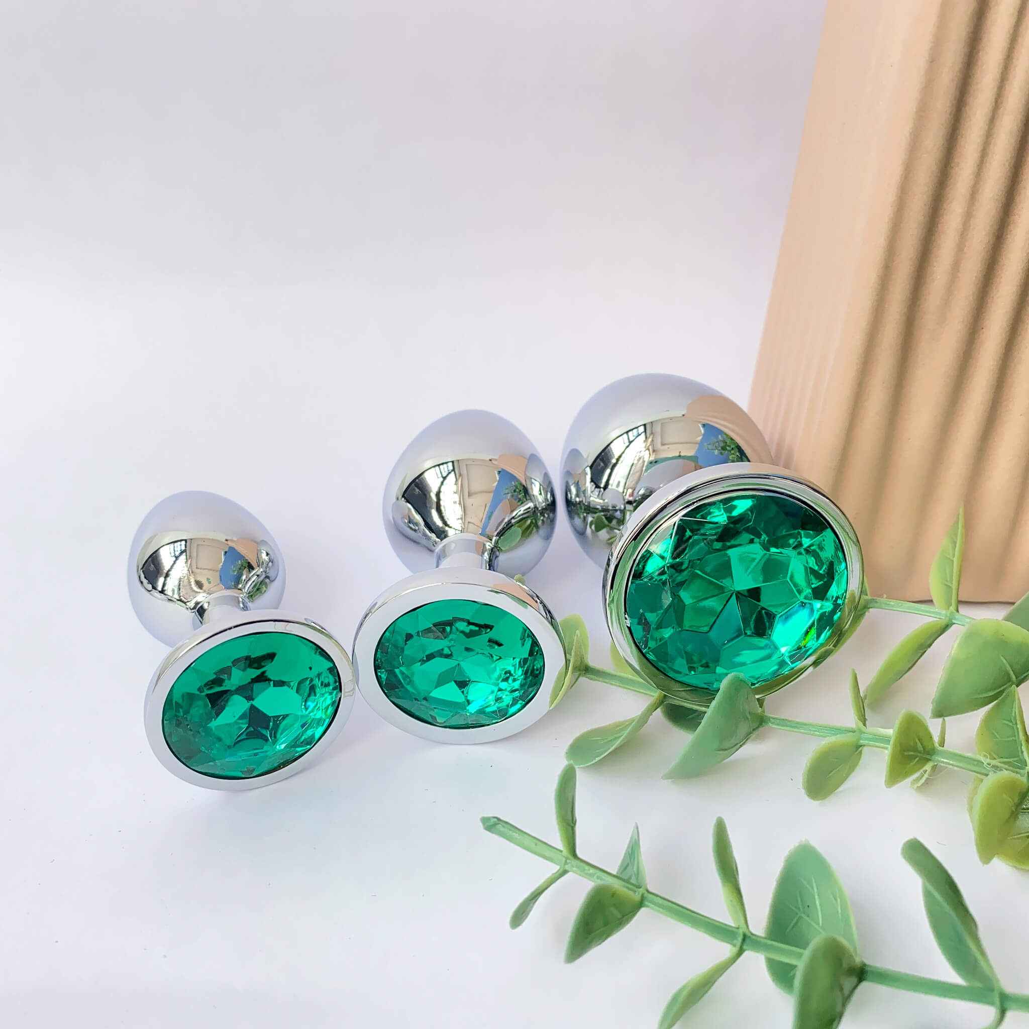 Forest Green Metal Anal Butt Plug 3 Piece Set