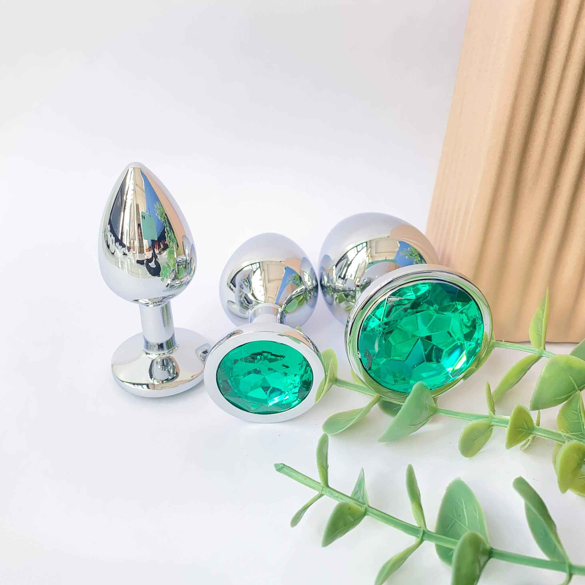 Forest Green Metal Anal Butt Plug 3 Piece Set