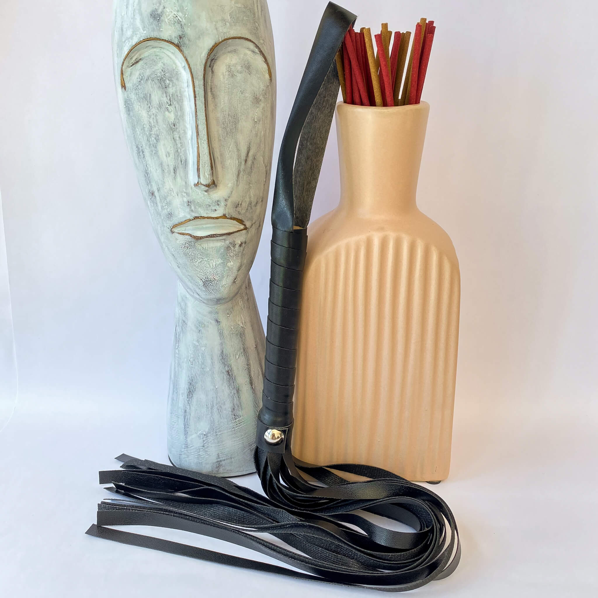 full black leather whip