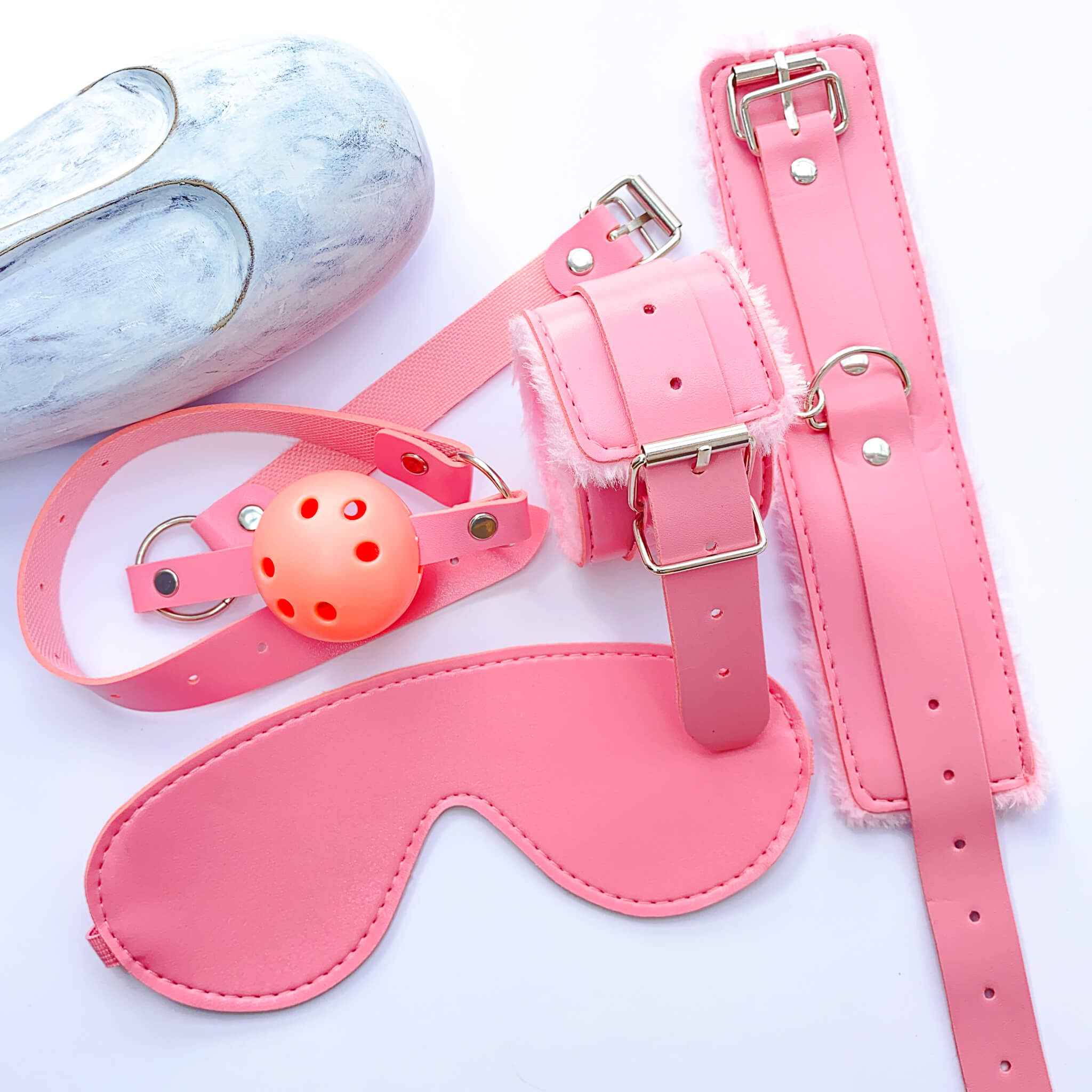 Blindfold, Mouth Gag & Cuffs Set (3 pieces)