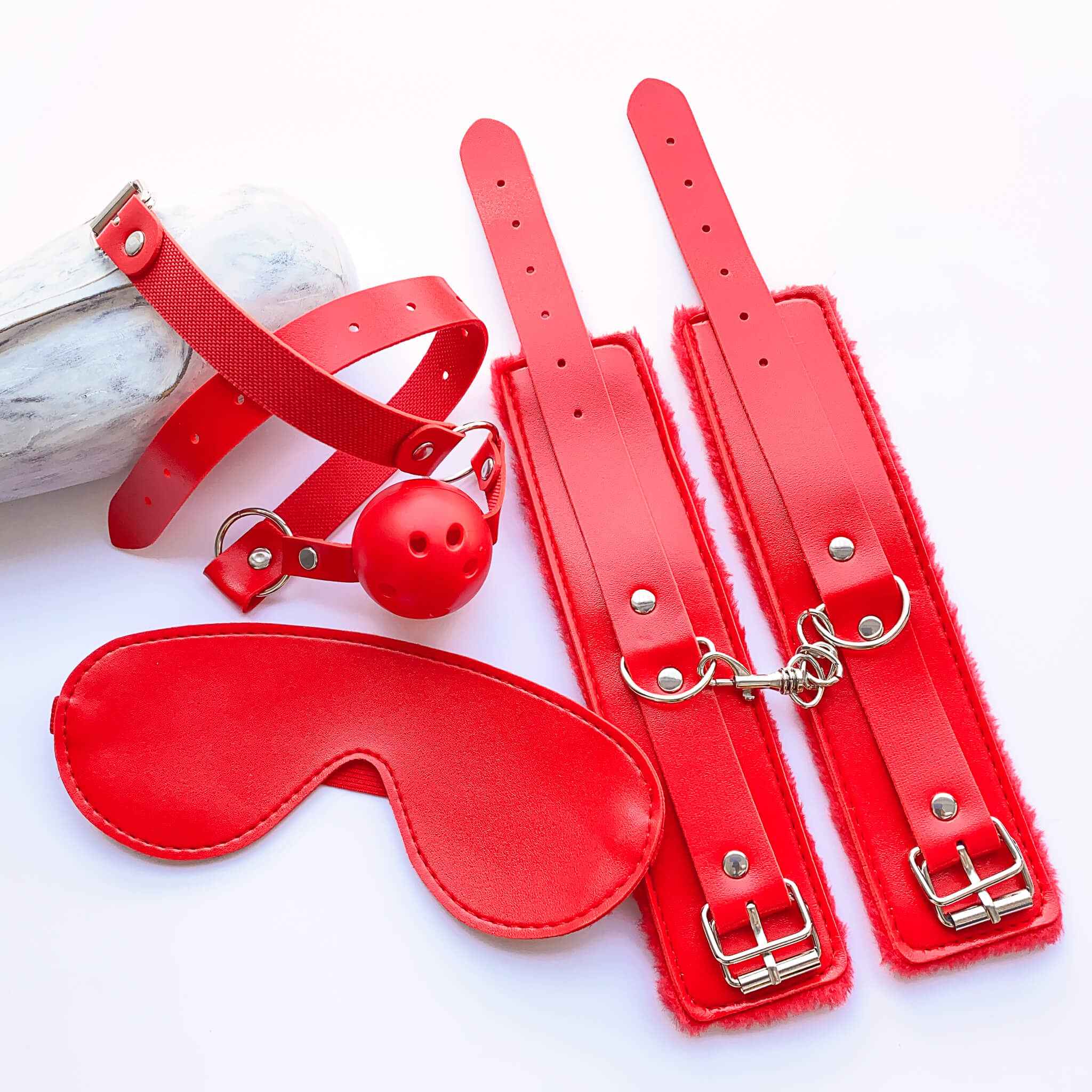 Blindfold, Mouth Gag & Cuffs Set (3 pieces)