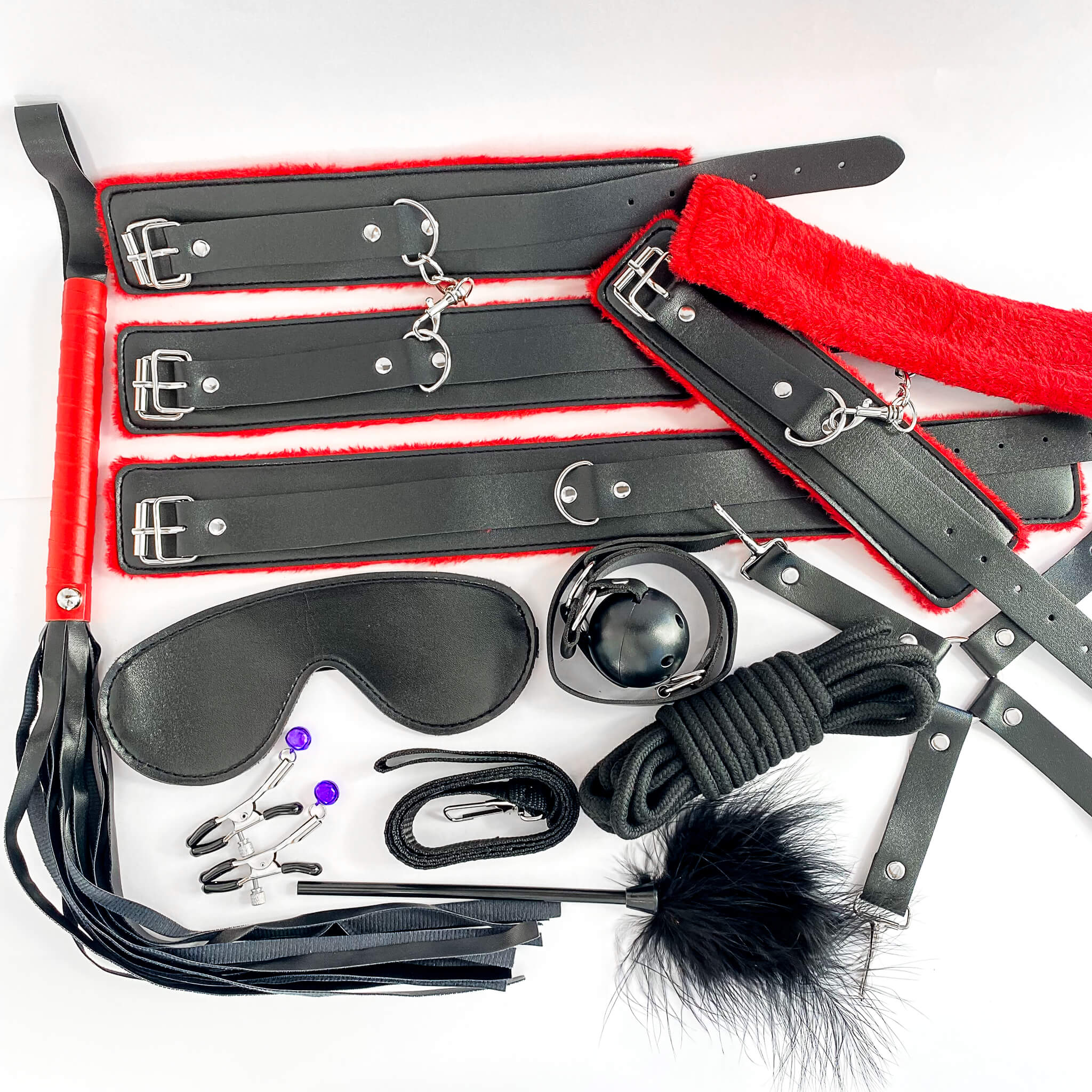 leather bondage kit red and black