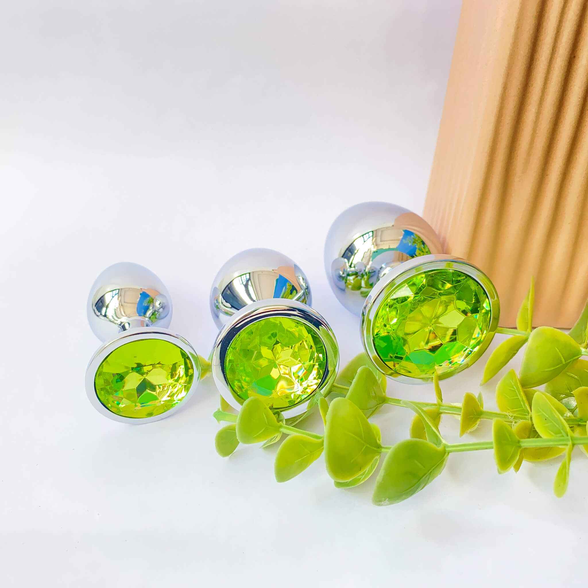 Light Green Metal Anal Butt Plug 3 Piece Set
