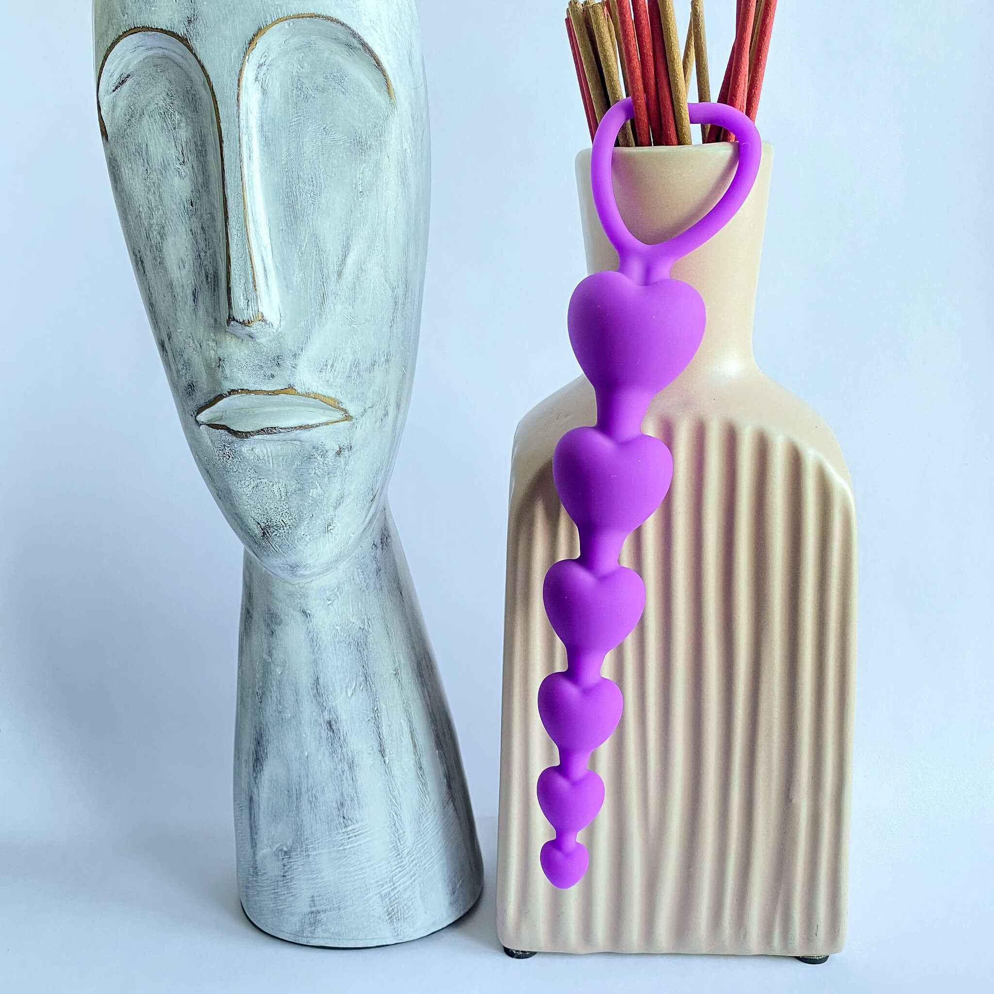 Heart Shaped Silicone Anal Beads with Pull Ring