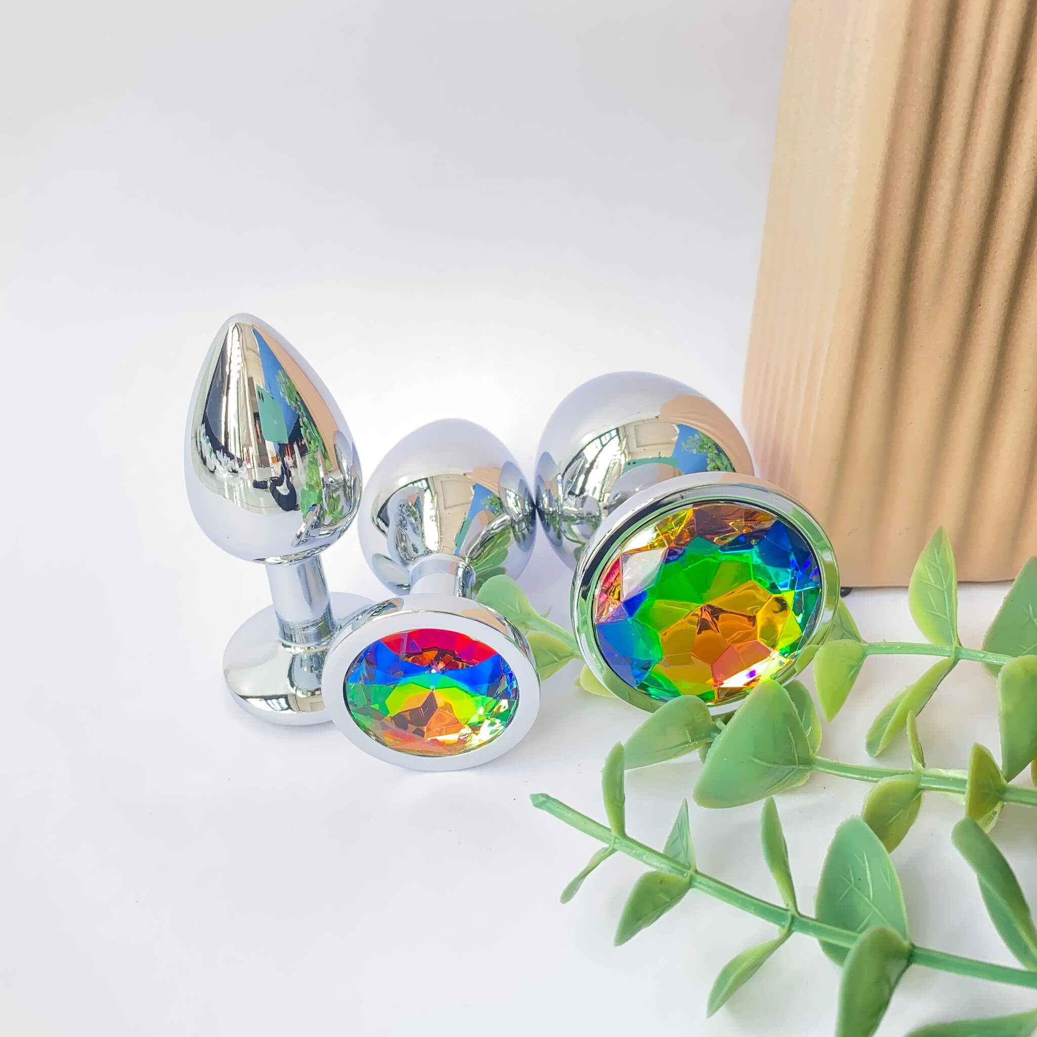 Rainbow Metal Anal Butt Plug 3 Piece Set