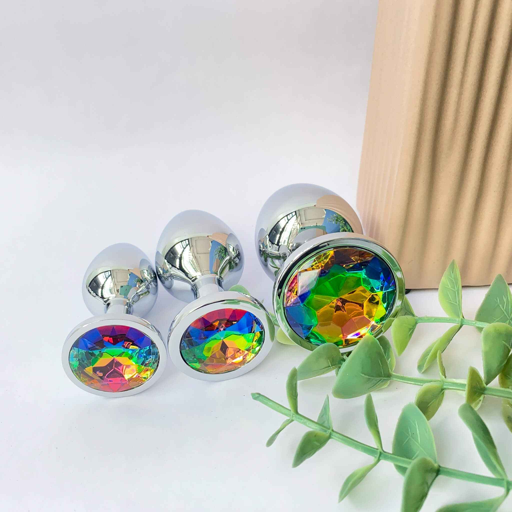 Rainbow Metal Anal Butt Plug 3 Piece Set