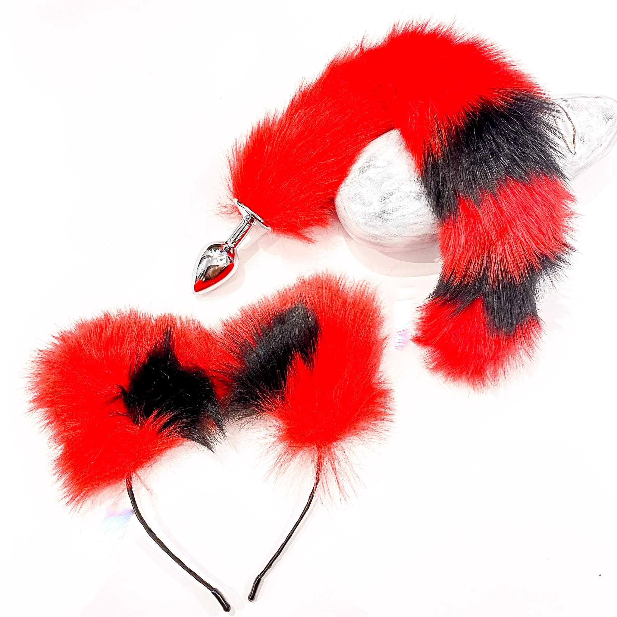 red and black fox tail and ears set
