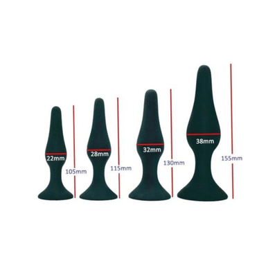 Bottleneck Silicone Butt Plug Set with Suction Base (4pcs) - 4Play Essentials