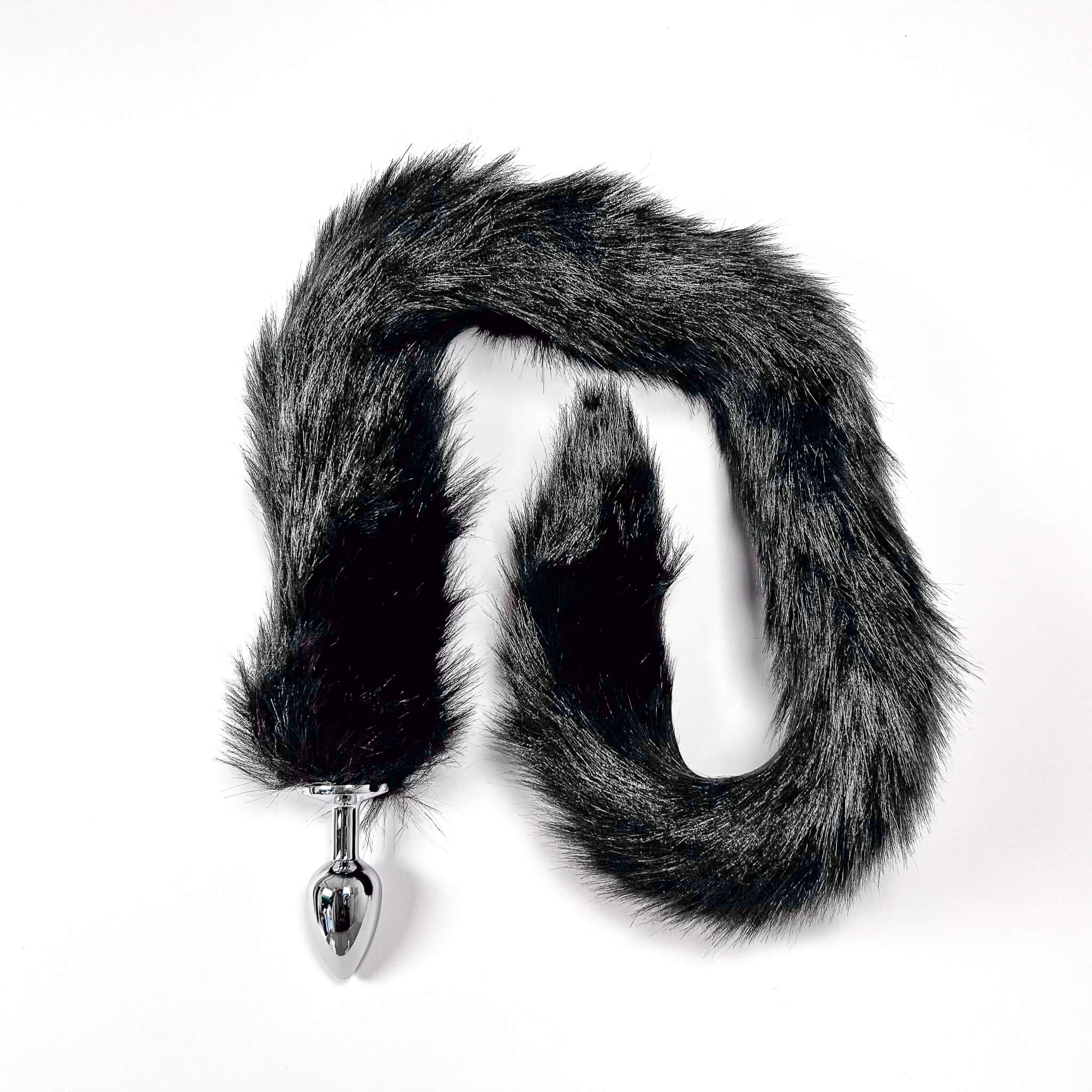 70cm Extra Long Tail With Metal Butt Plug (Black) on a white background