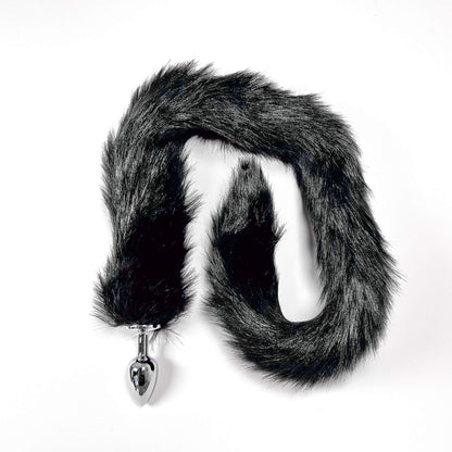 70cm Extra Long Tail With Metal Butt Plug (Black) on a white background