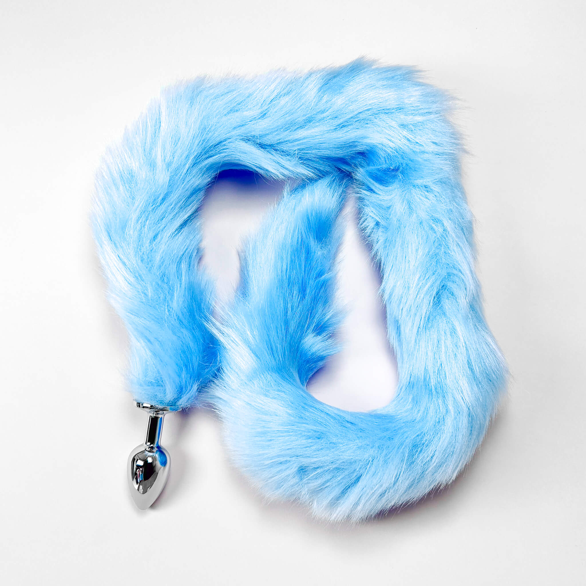 70cm Extra Long Tail With Metal Butt Plug (Blue) on a white background