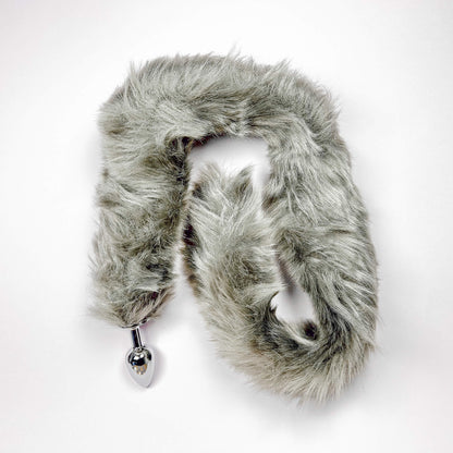 70cm Extra Long Tail With Metal Butt Plug (Grey) on a white background