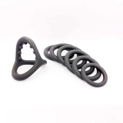 7 piece silicone cock ring set black