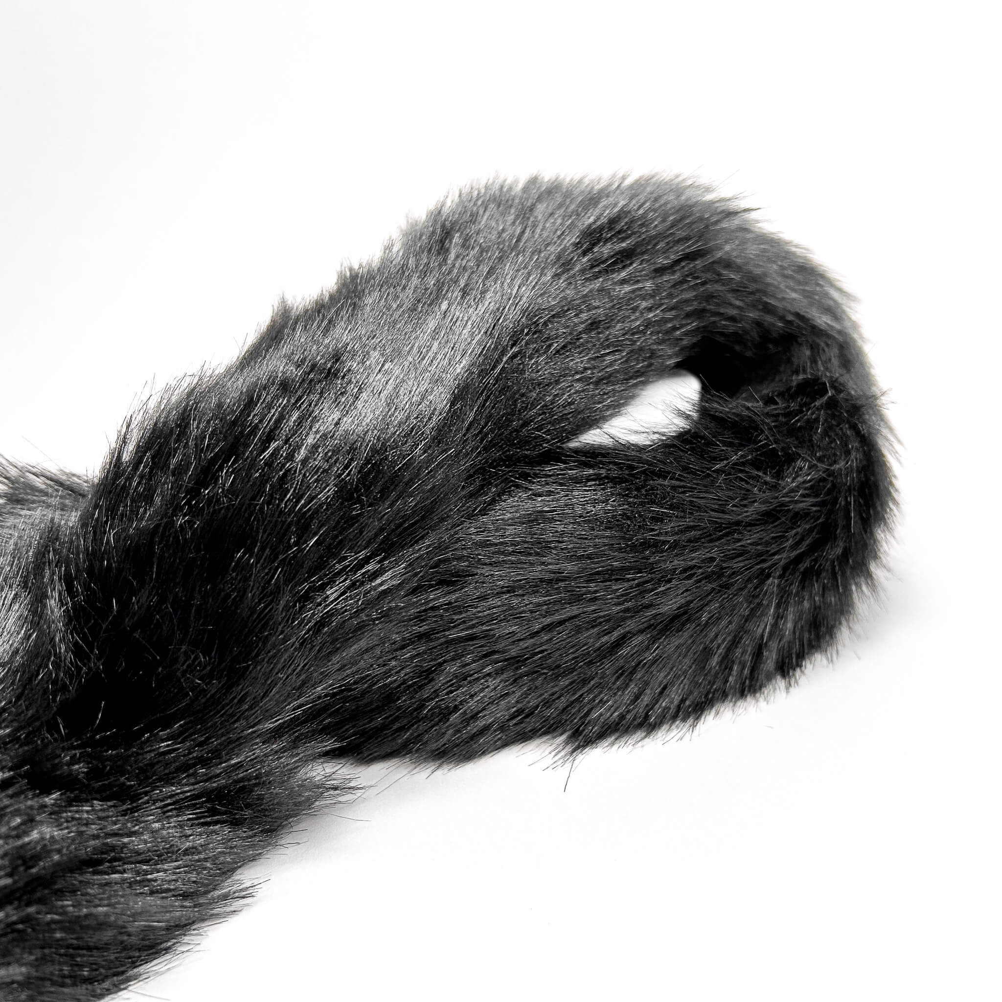 Black Extra Long Fox Tail With Metal Butt Plug on a white background