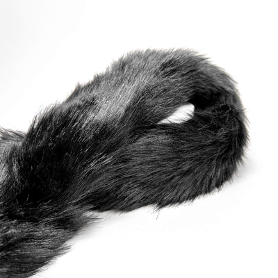 Black Extra Long Fox Tail With Metal Butt Plug on a white background