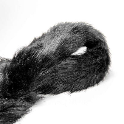 Black Extra Long Fox Tail With Metal Butt Plug on a white background