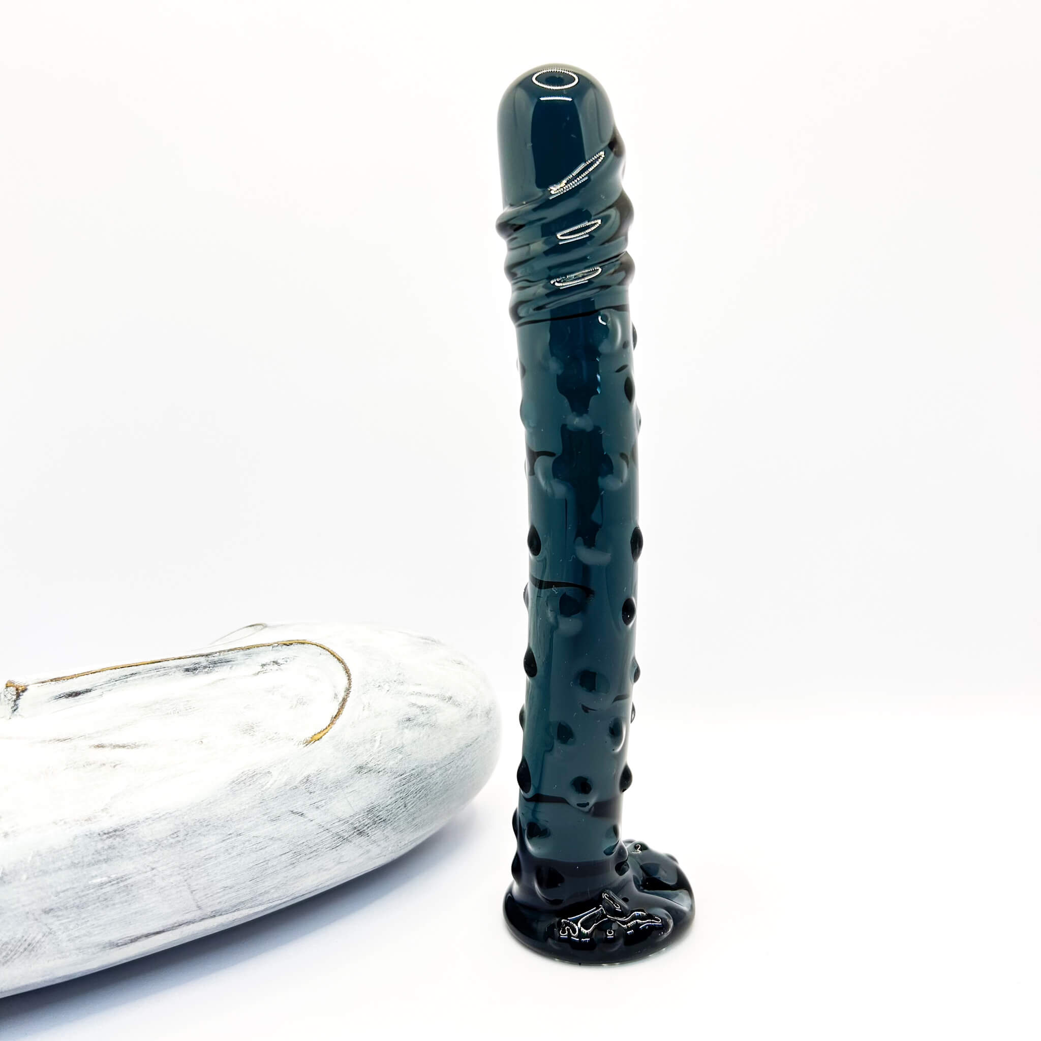 Black curved glass dildo
