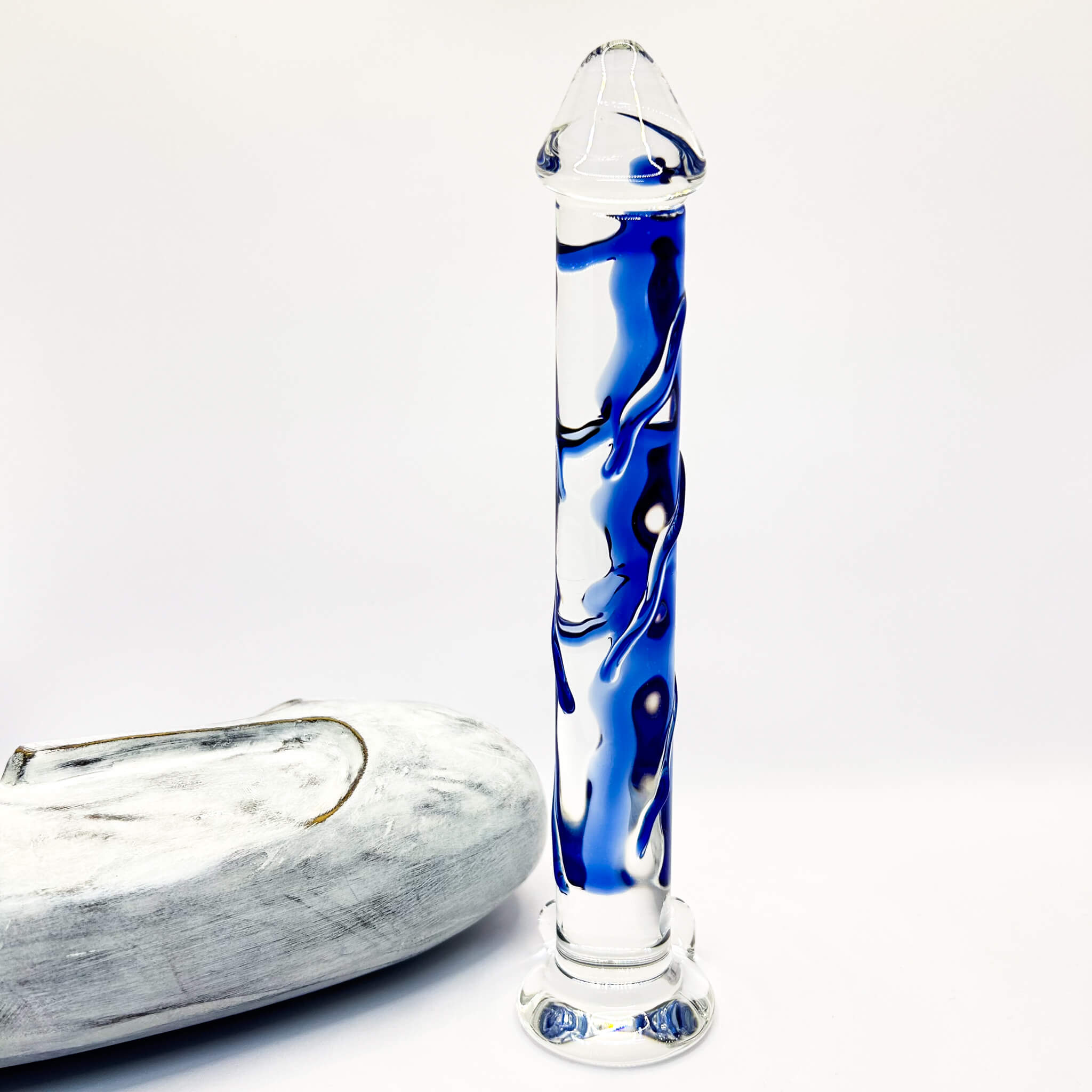 Blue veins glass dildo