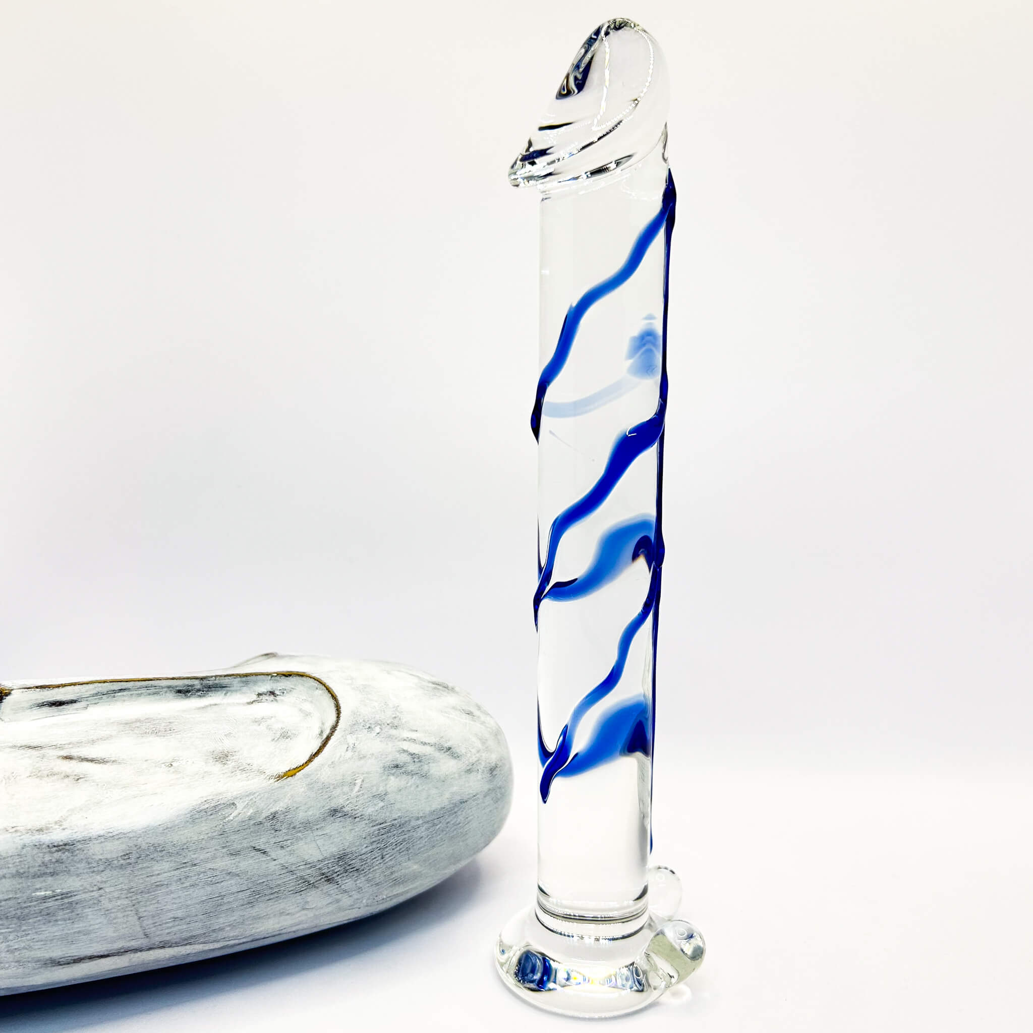 Blue veins glass dildo