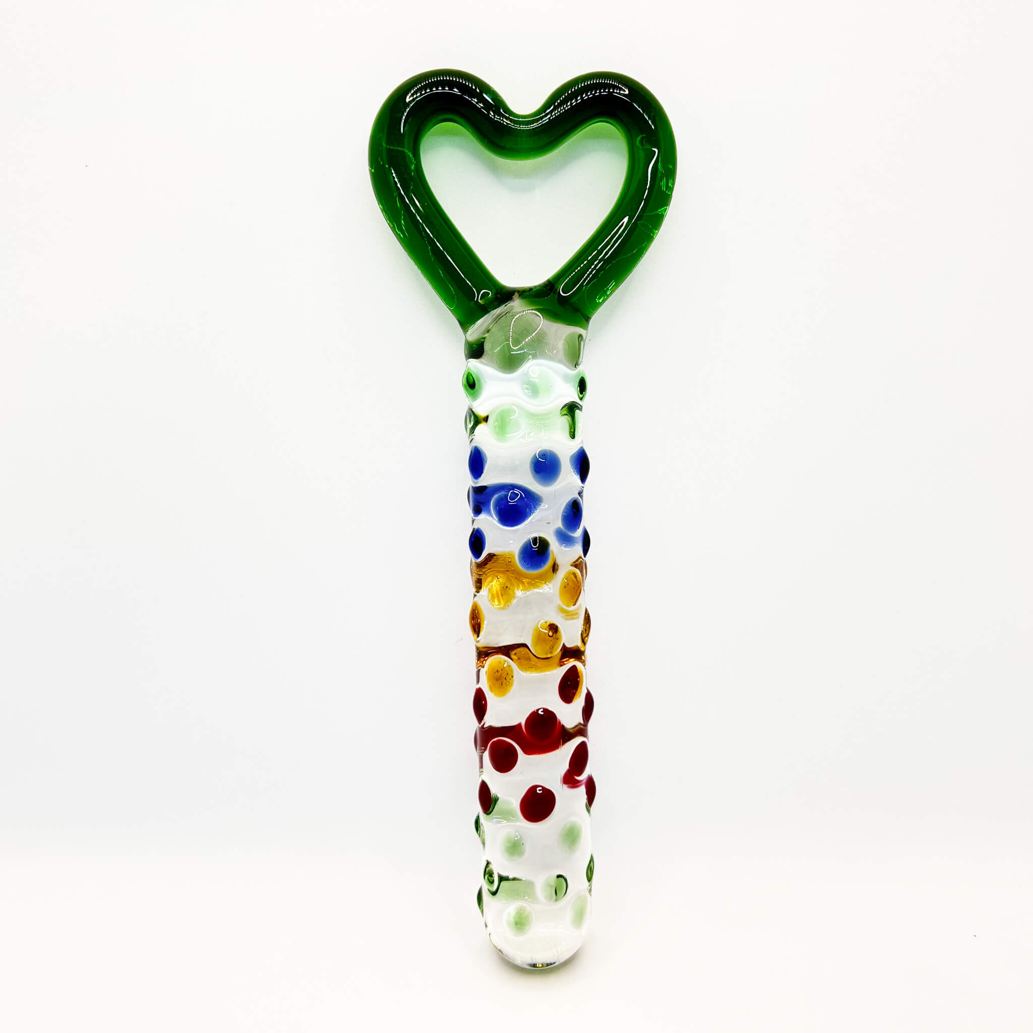 Colourful dotted glass dildo