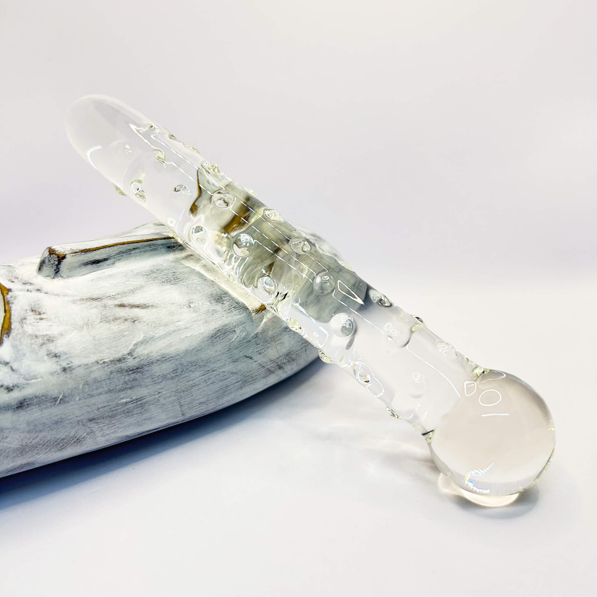 Dotted glass dildo massager clear